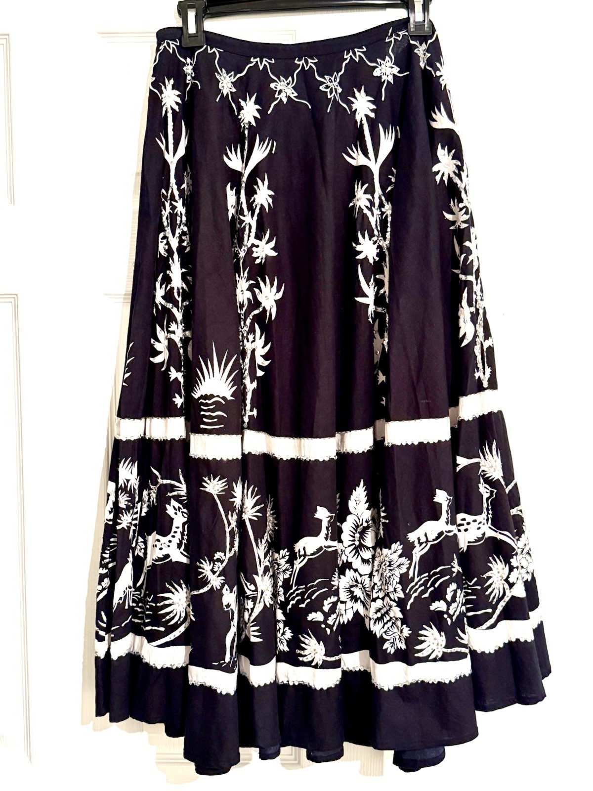 VTG Magic Full Circle Skirt Black&White Cotton Sequins Embellished Women M