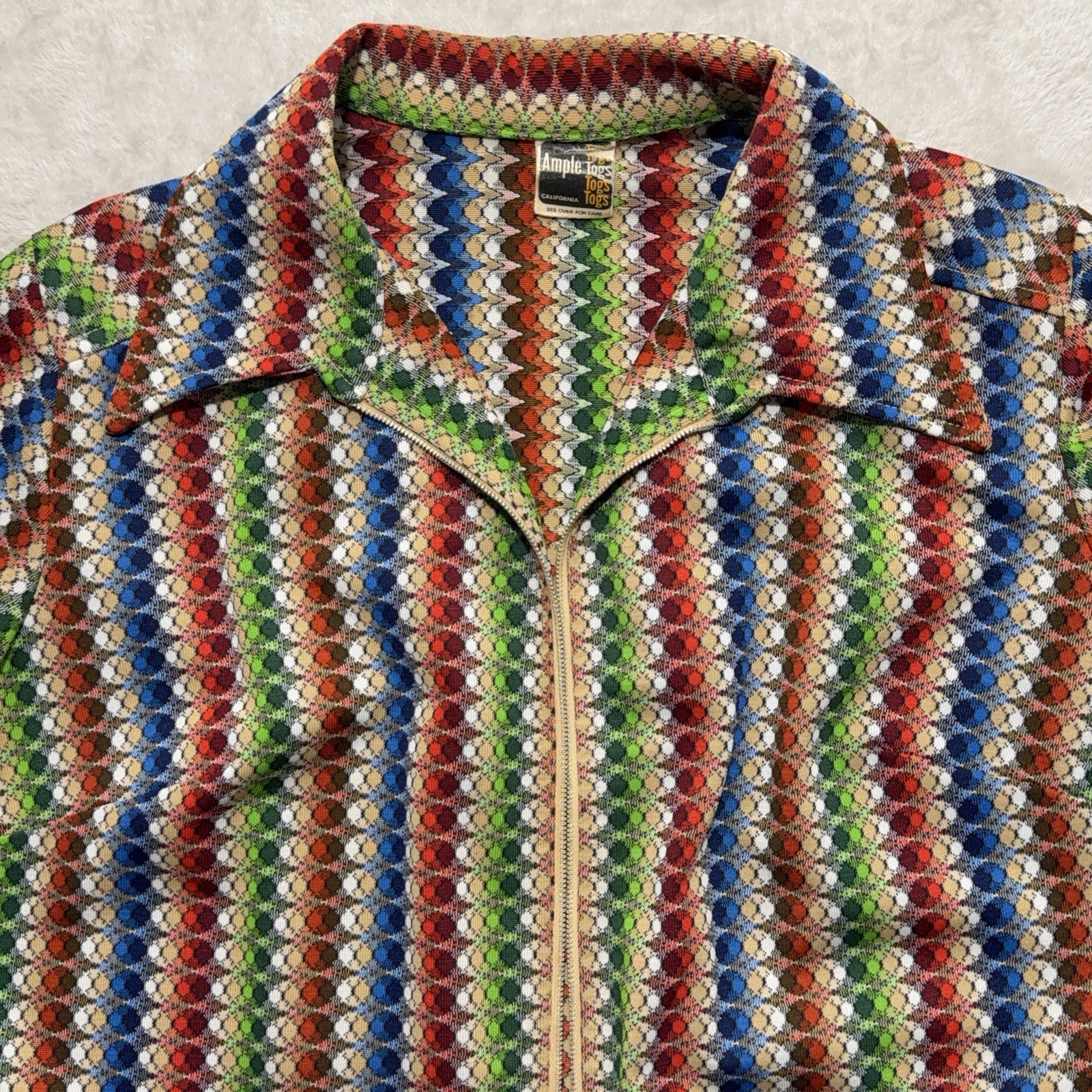 Vintage 60s 70s Geometric California Bright Ample Tops Hippie Jacket Tunic Top M