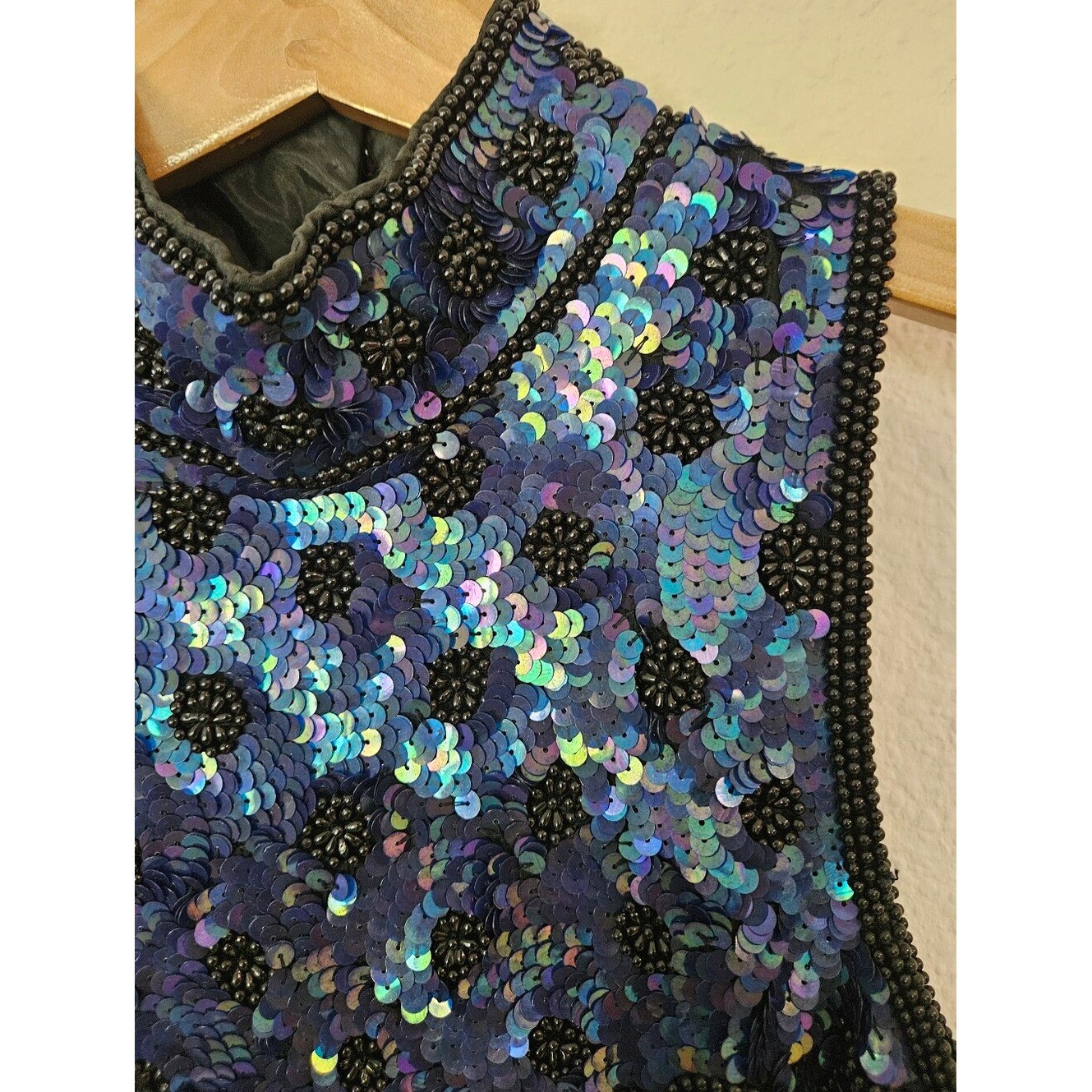 Vintage La Davina 80’s Silk Sequined High Neck Sequin Party Dress