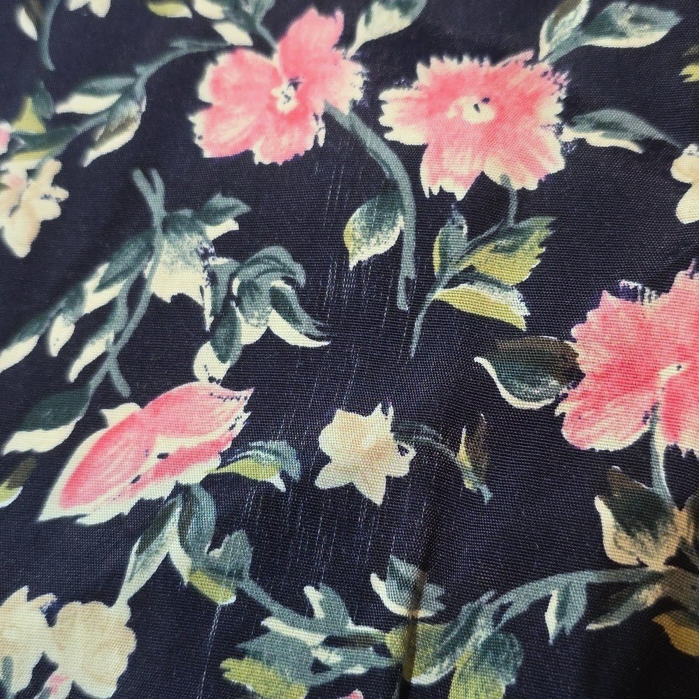 *Flawed* 80s Vintage Cottagecore Navy Pink Floral Rayon Maxi Dress ED Michaels