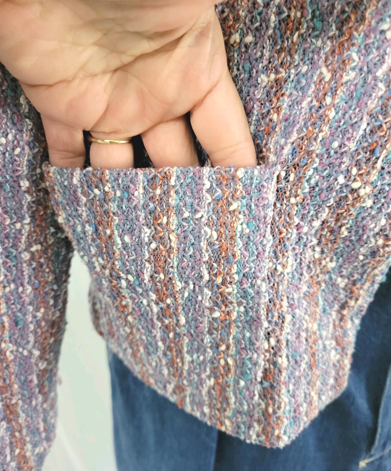 Vintage Unlined Striped Cardigan in Purple/Tan/Blue/White Size XS?