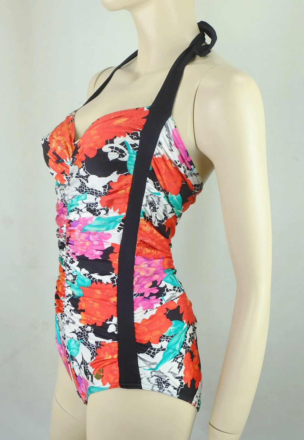 80s SWIMSUIT size M floral goldfish swimsuit one piece