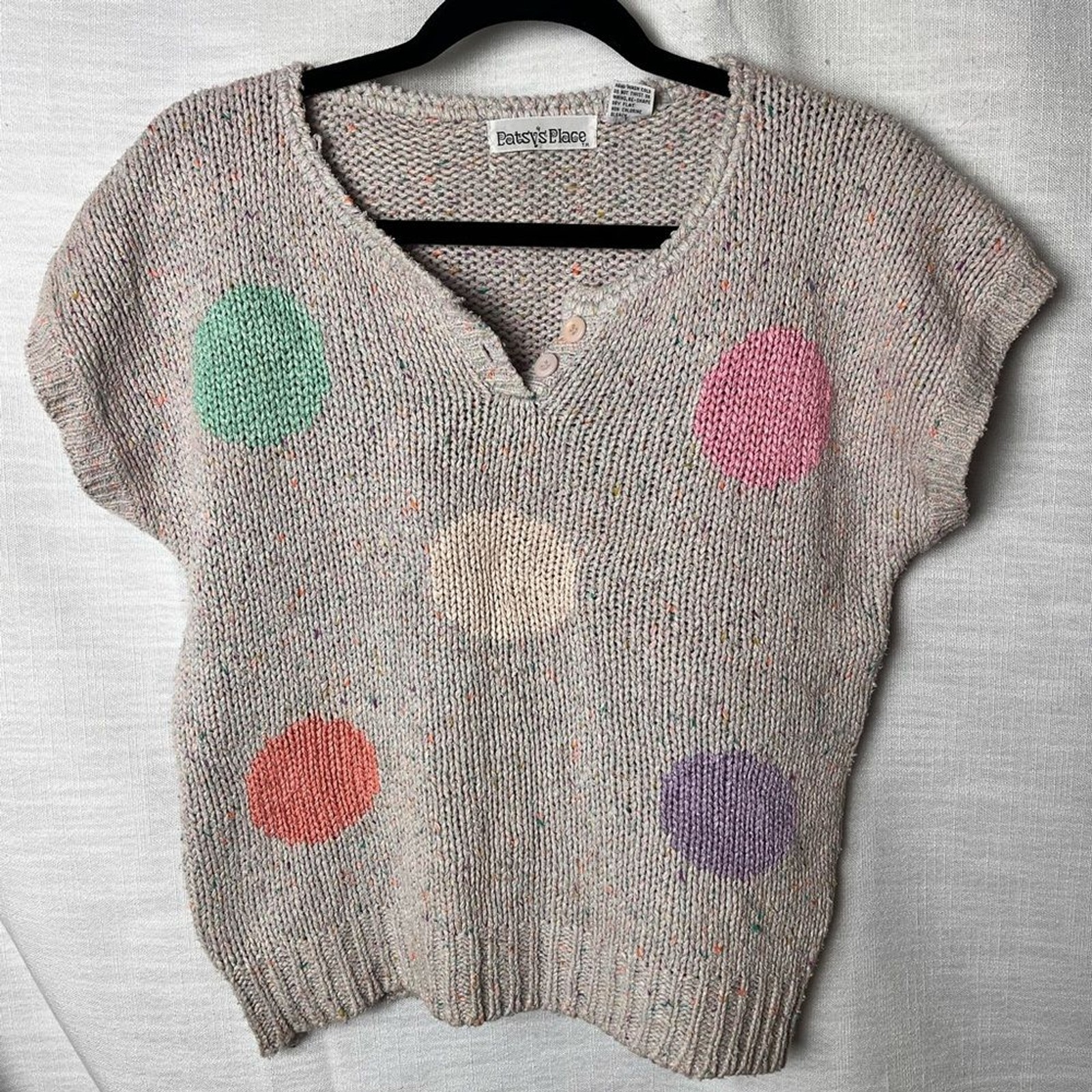 Vintage Chunky Knit Crochet Polka Dot Sweater Shirt – 75% Silk – Women’s M