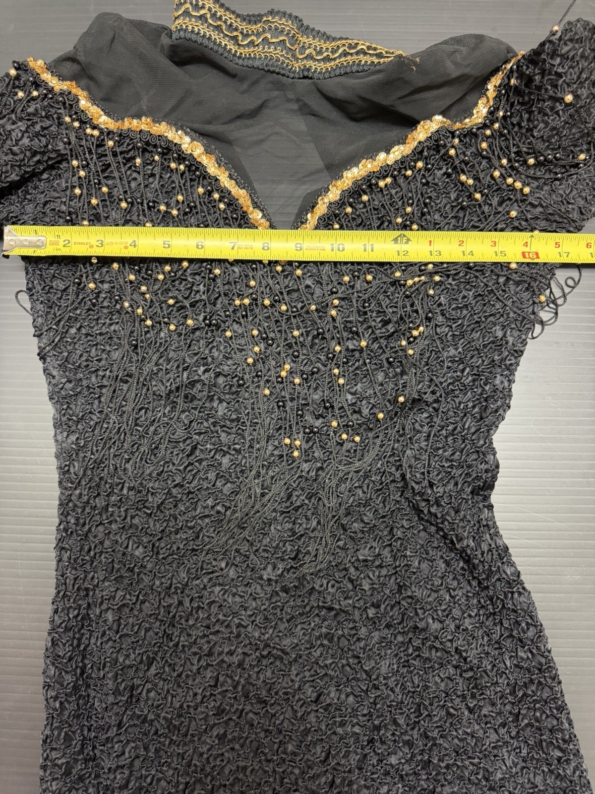 Vintage 4-U Stretch Dress XL Black Gold Beaded Made in New York USA
