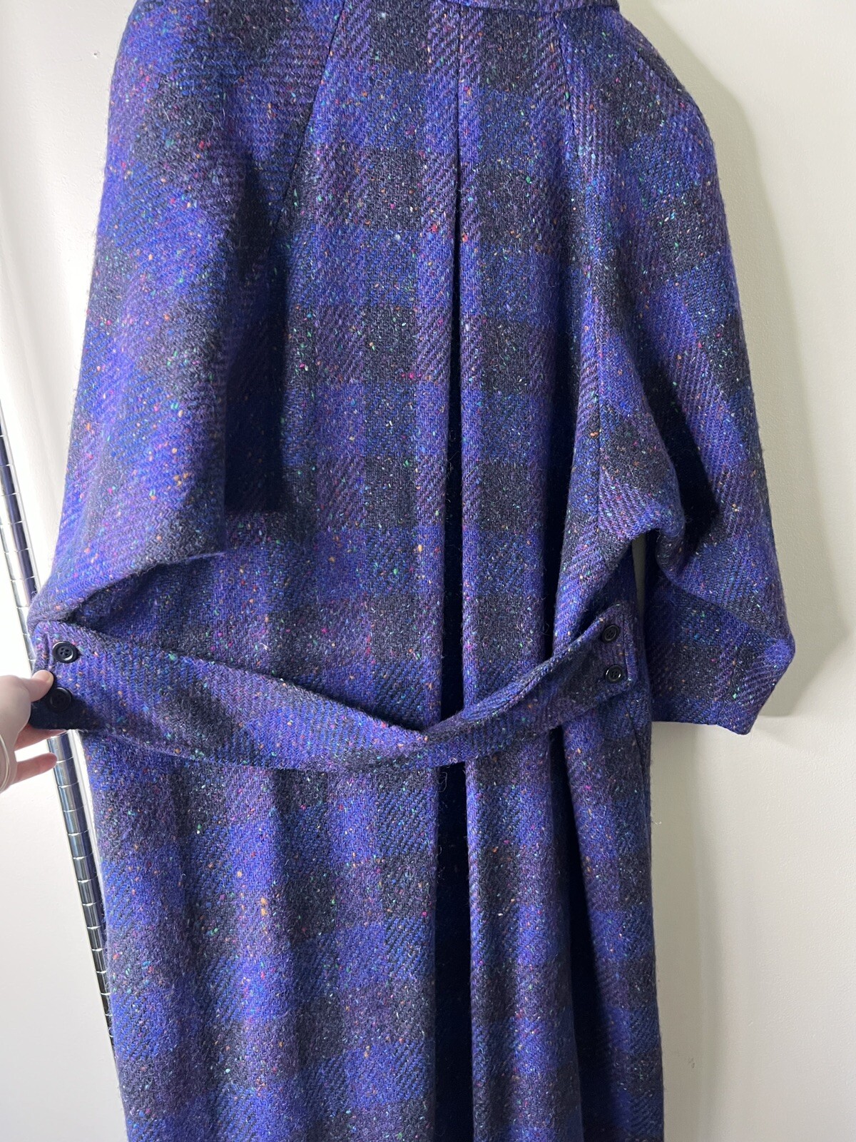 Vintage Jimmy Hourihan Sz 8 Purple Plaid Long Coat Wool Speckle Tweed Ireland