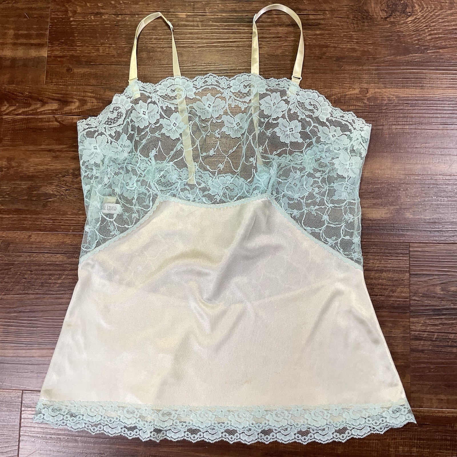 Vintage Ashley Taylor Camisole Light Aqua Green Nylon Lace Delicate Womens S USA