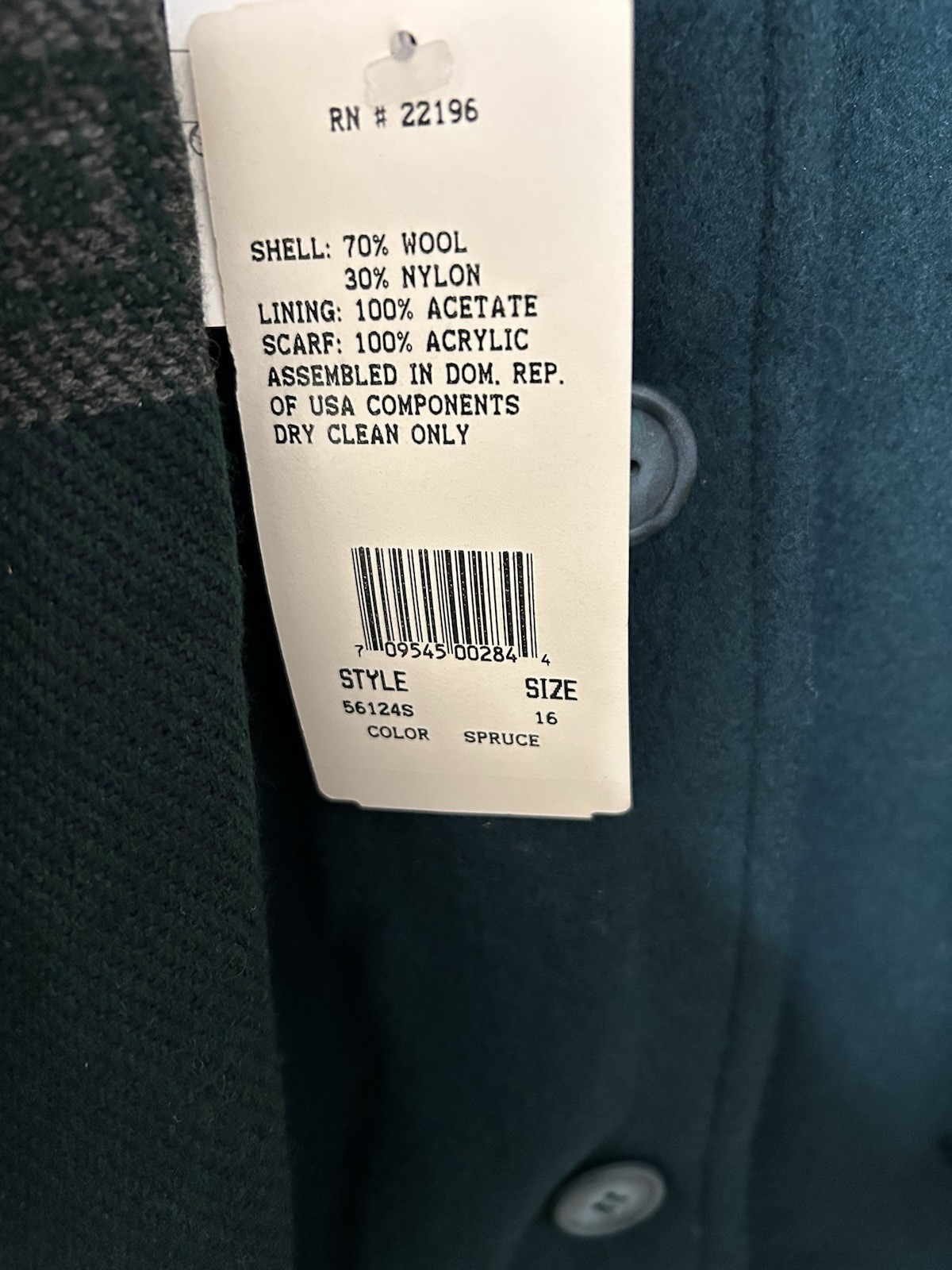 vintage Herman Kay Hunter Green wool blend coat with matching scarf Size 16 NWT