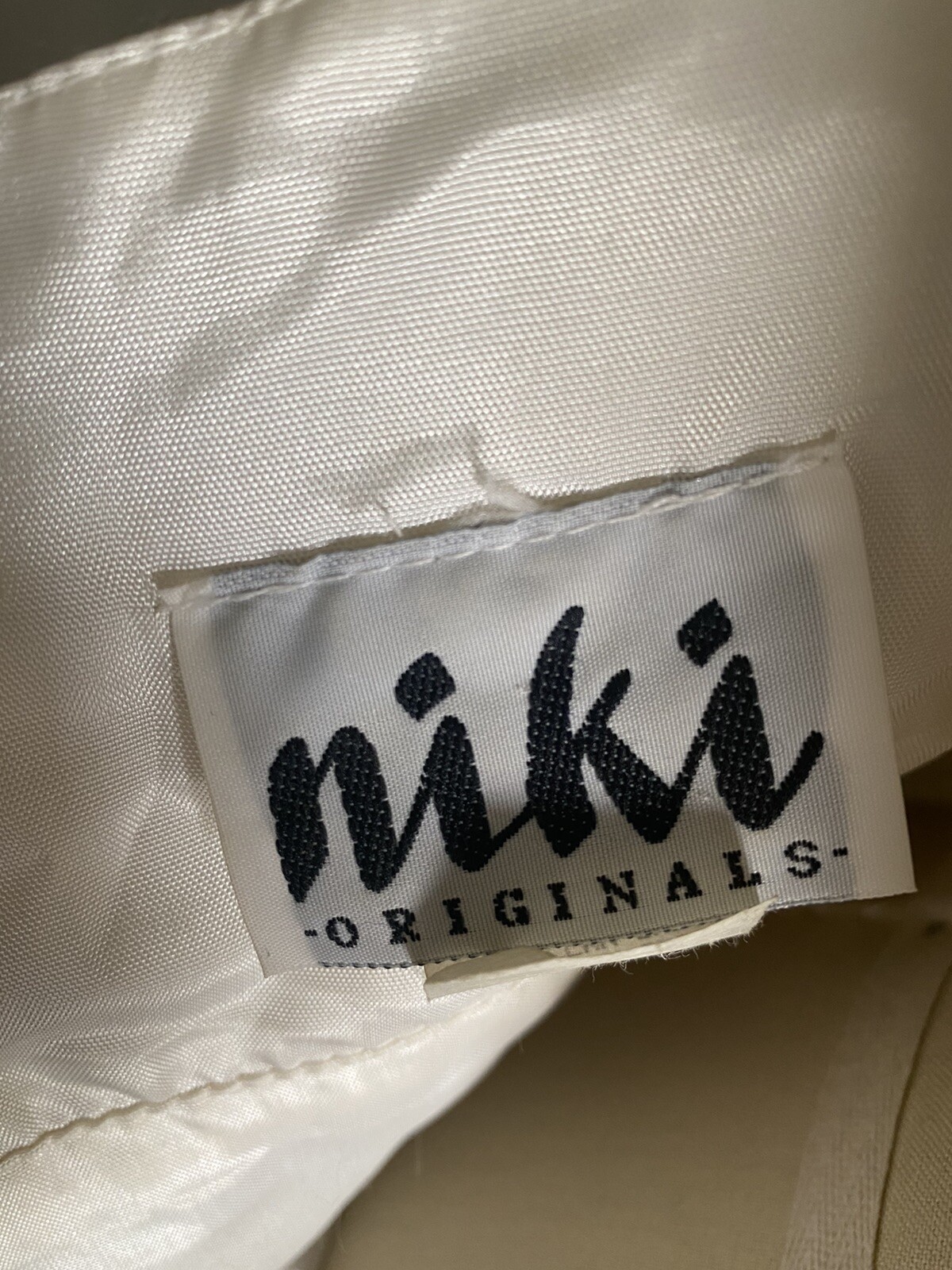 Vintage Niki Originals Halter Dress Prom White & Gold Metallic Union Label SZ 14