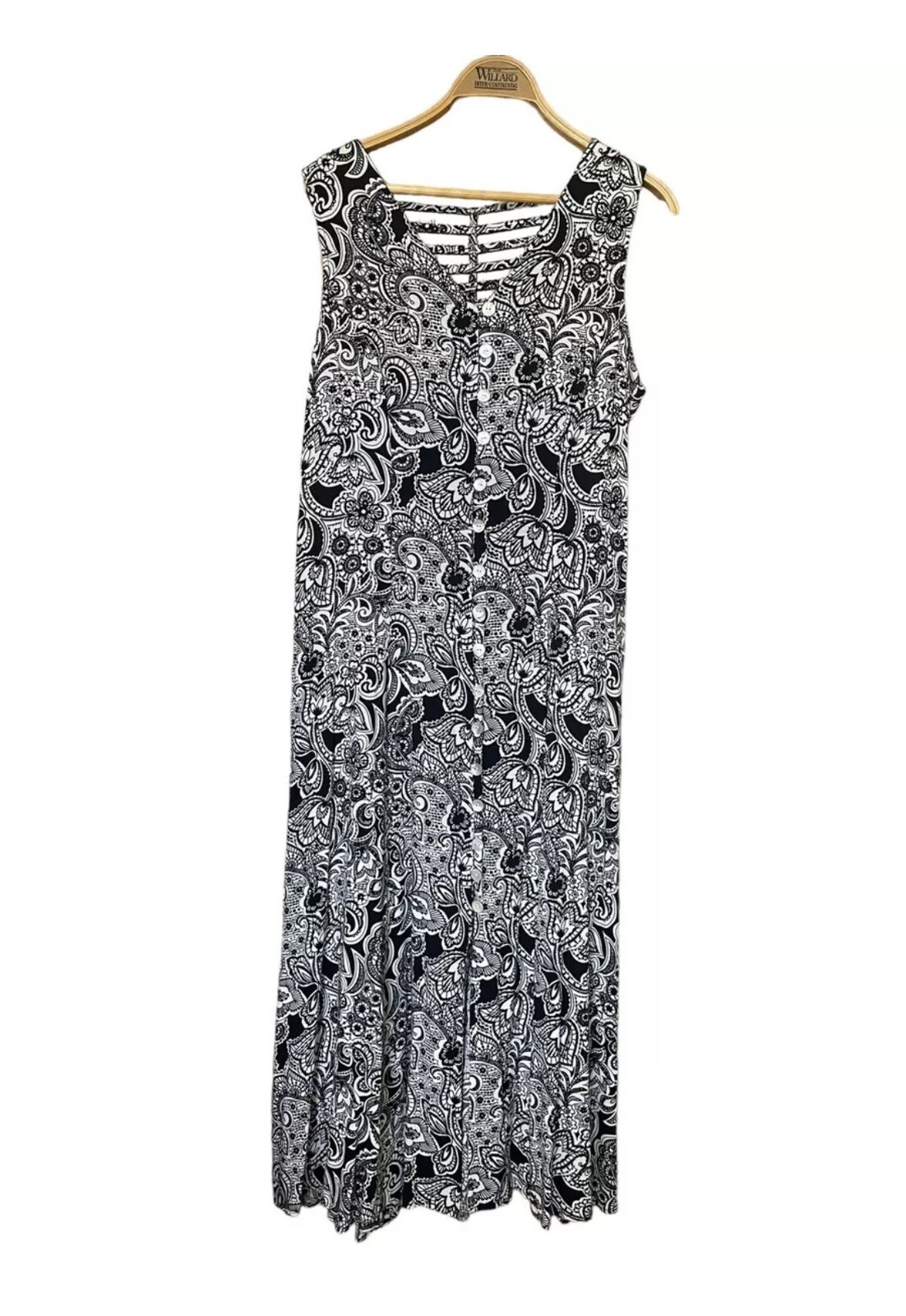 VTG 90s J.B.S Black White Paisley Button Down Open Cut Out Sleeveless Dress 14