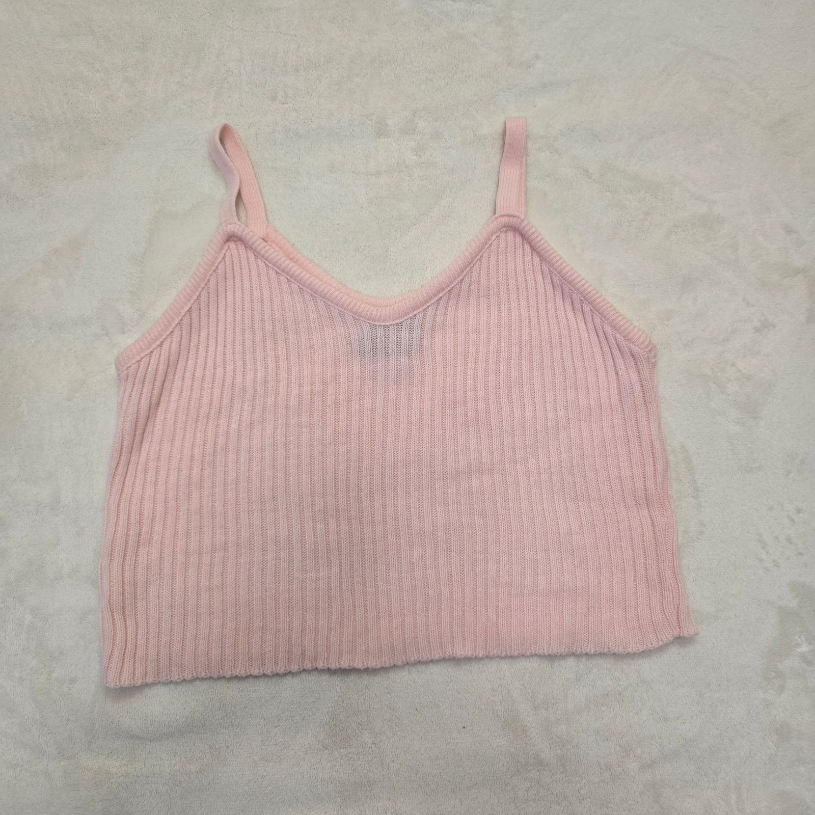 LA Express Vintage 90s Pink Ribbed Short Sleeve Knit Cardigan Tank Set Medium