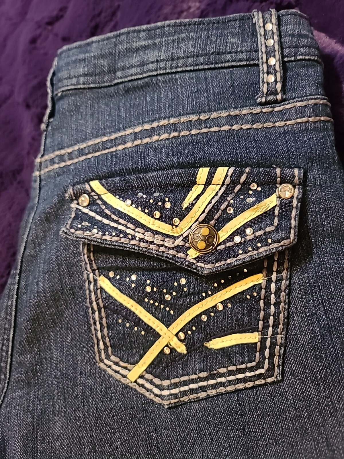 Gene Culture Mid Rise Bling Boot Cut Dark Wash Women’s Jeans Size 8 VTG 32 X 32
