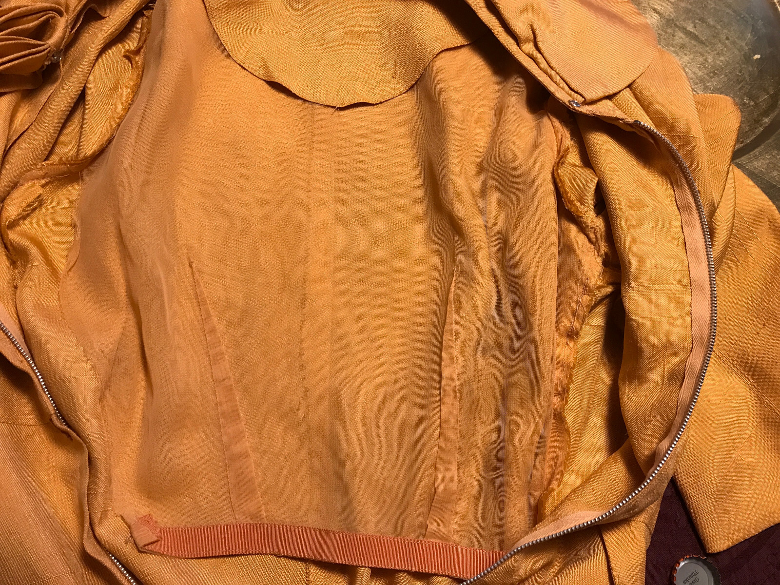 Vtg Highlight Fashion Original Apricot Raw Silk Hidden Zip-Front Dress