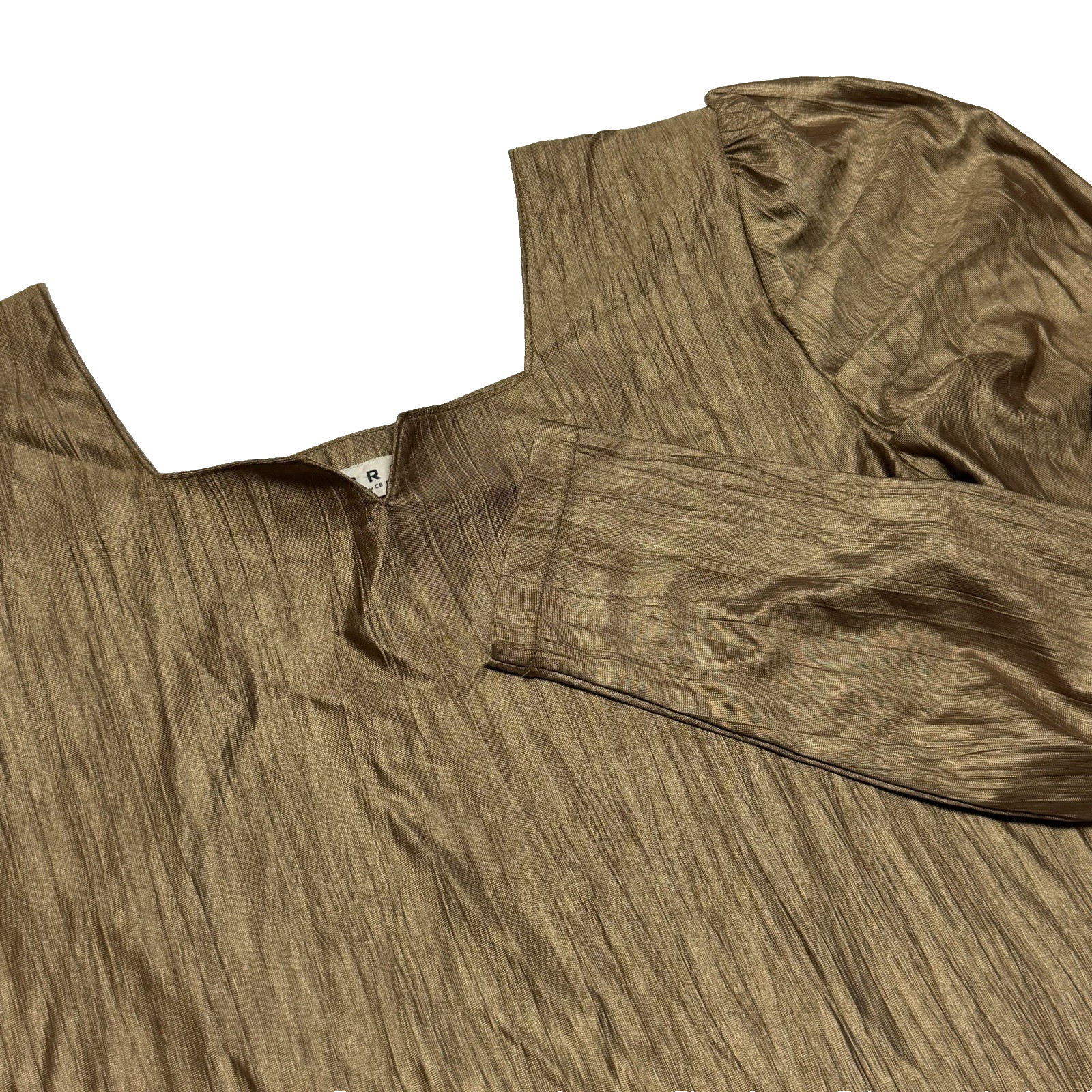Vintage 90s Made in Japan CREA Bronze Gold Micro Pleated Metallic Top Blouse S/M