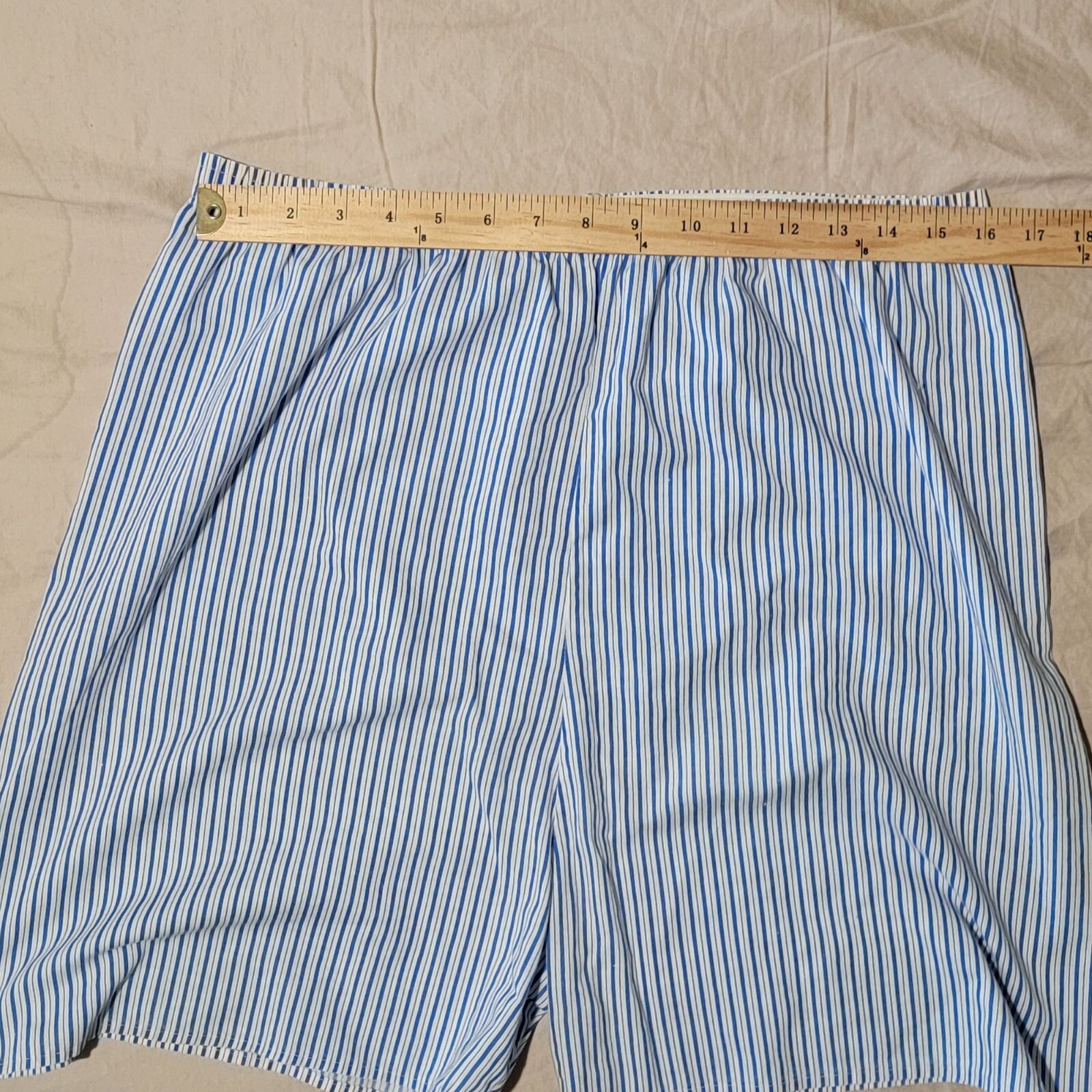 Vtg Pinstriped Pajama Set Women Large Loungewear Shorts Classic Blue White Retro