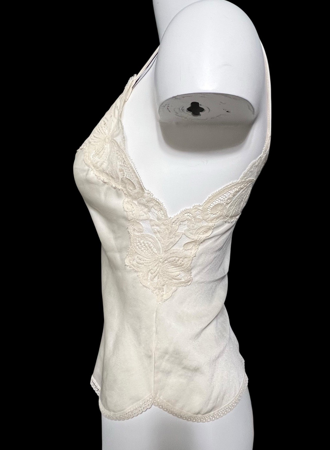 Vtg 90s Victoria Secret Cami Top S Ivory Off White Lace USA Union Made