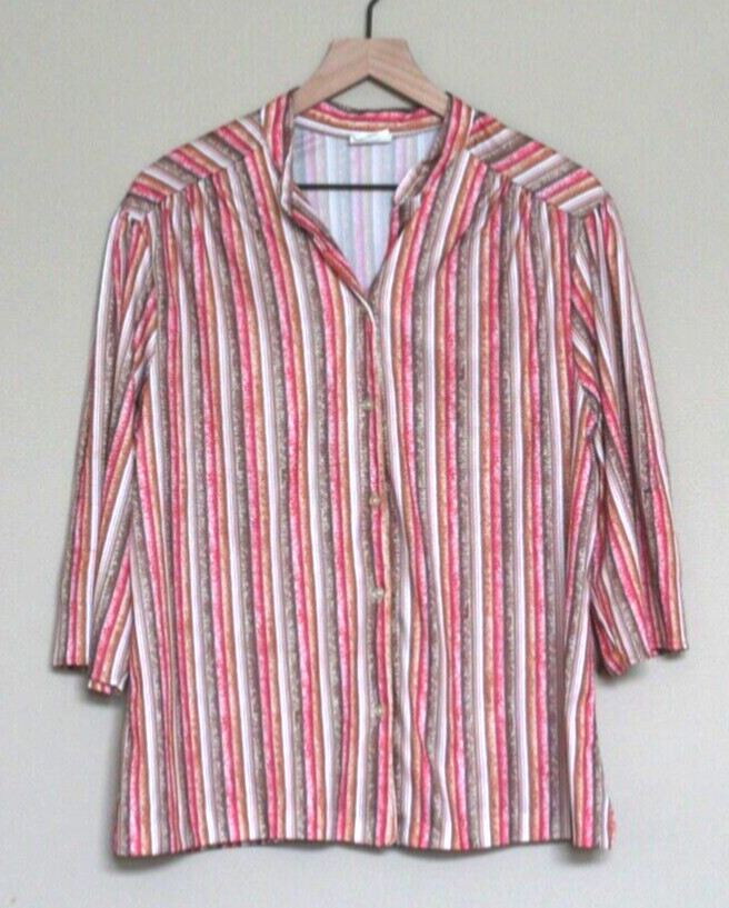Vintage Top Shirt 1970s Knit Polyester Blouse Womens Size 42 Large 12 14