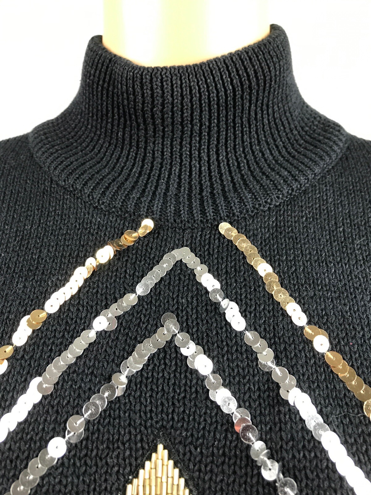 Vtg 80s I.B DIFFUSION WOMEN’S BLACK RHOMBUS SWEATER BEADED SEQUIN 52% Ramie Sz M