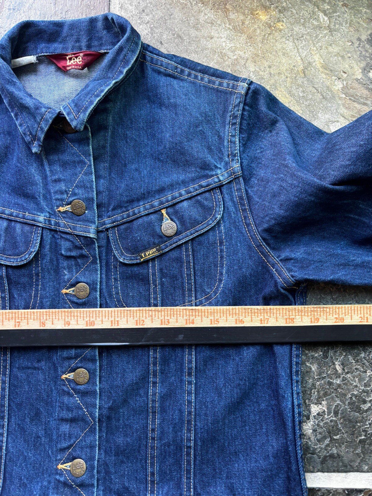 70s Ms LEE Rider Trucker Jacket.zig Zag Stitch.dark Wash.Small.