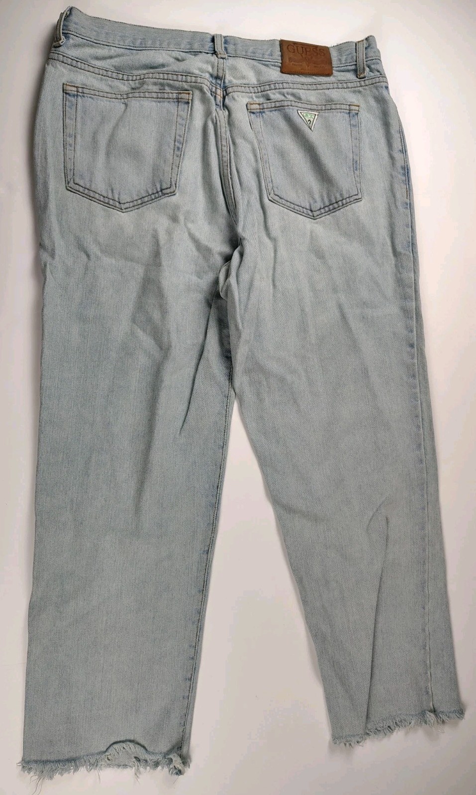 Vintage Guess 10001-30 USA Made Denim Jeans Tag 35″×27″ Light Wash Frayed Custom