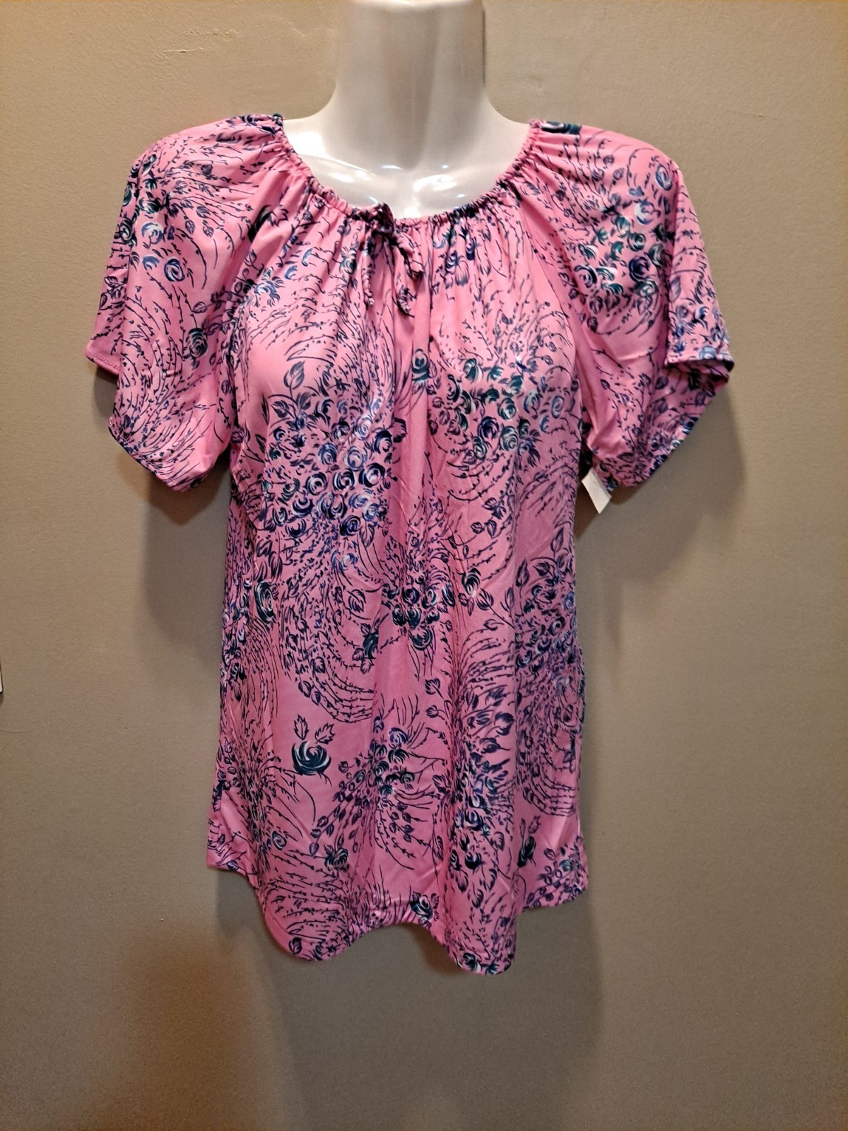 Vintage 1970s 80s Floral Blouse S/S Size Medium USA New w/tag