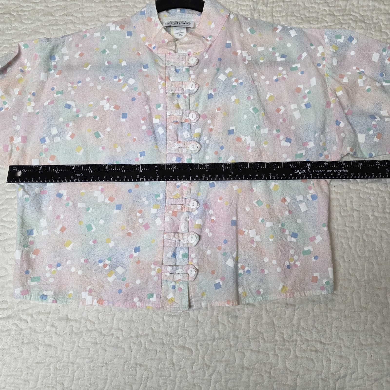 Vintage 1980s Crop Top Geometric Paint Pastels USA Women’s Retro Pop Sz Medium