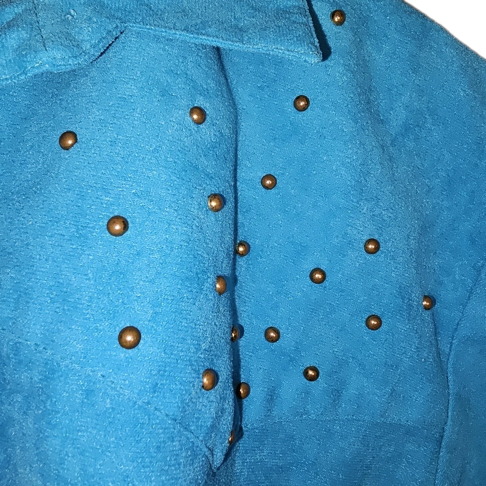 VTG Serbin PetiteM Turquoise Western Glam Studded Blouse USA Santa Fe Rodeo Boho