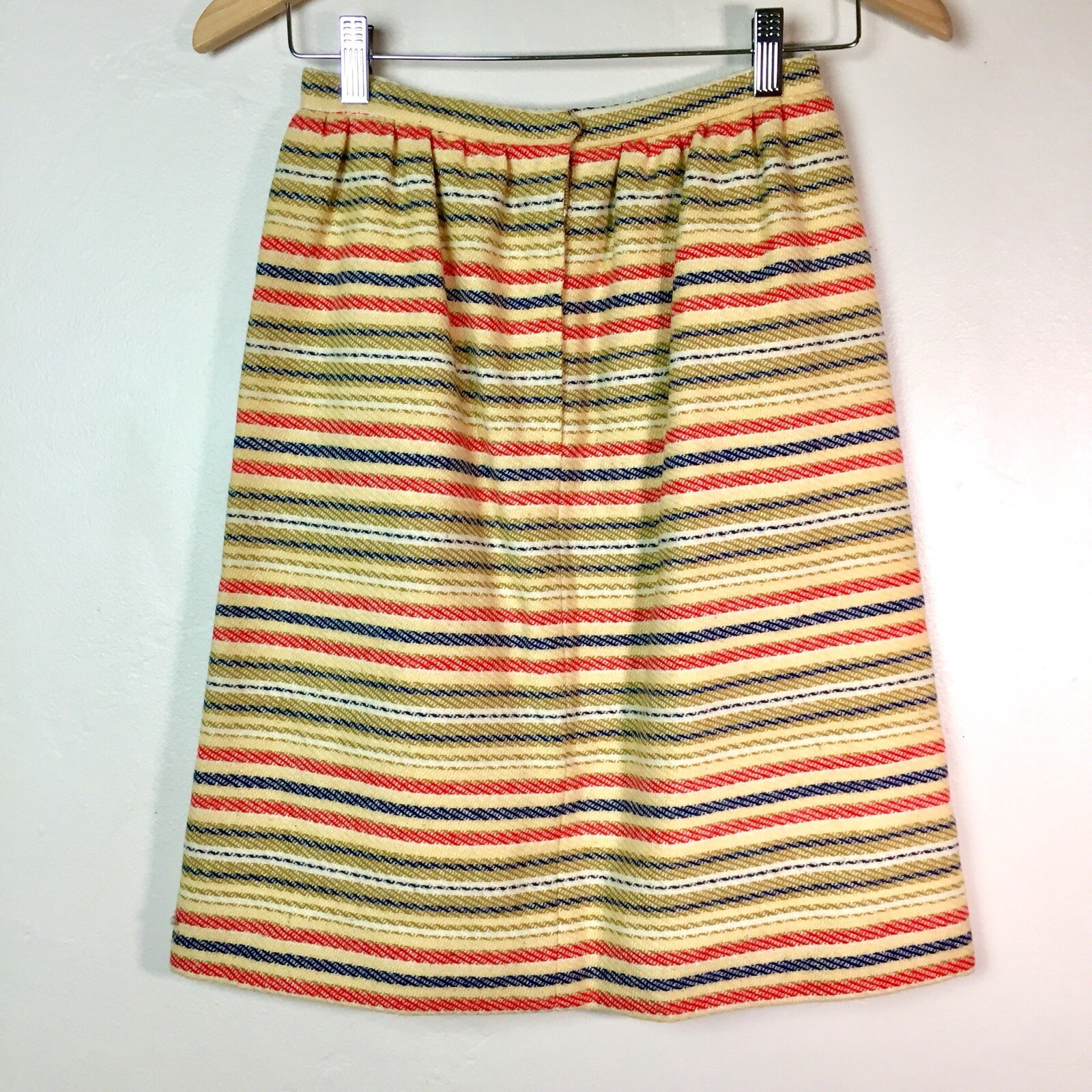 Majestic High Waist Pencil Skirt 1960’s Union Striped Wool Yellow Blue XS / 25