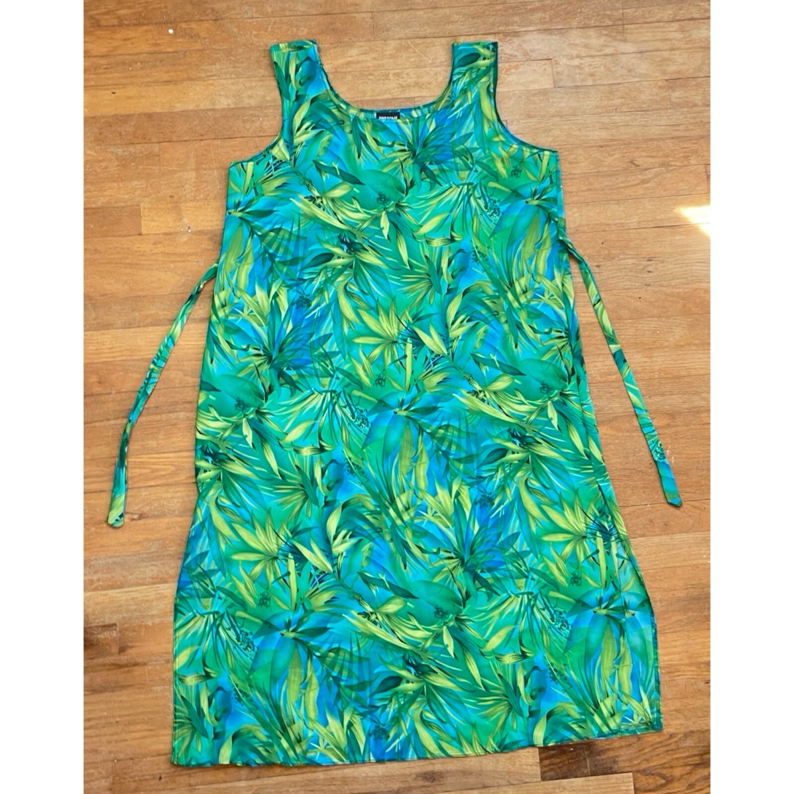 Vintage Tropical Dress Plus Size 1X/2X 1990s Floral Print Maxi Tie Back Waist