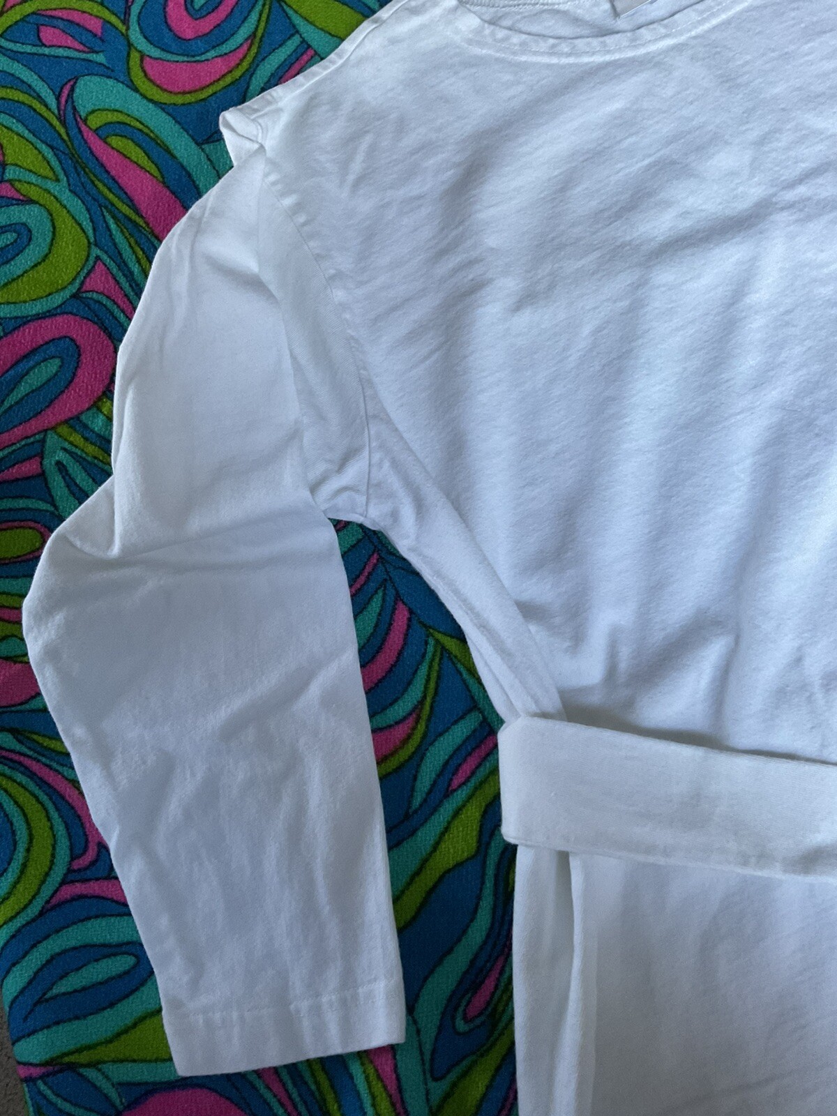 Vintage White DressyT-Shirt 3/4 Sleeve Metal Ring Matching Belt Newport News 90s