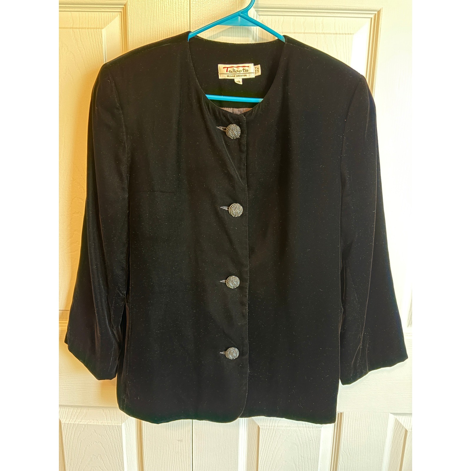 Talbots Susan Bristol Vintage 90s Black Velvet Jacket Ornate Buttons Size 14