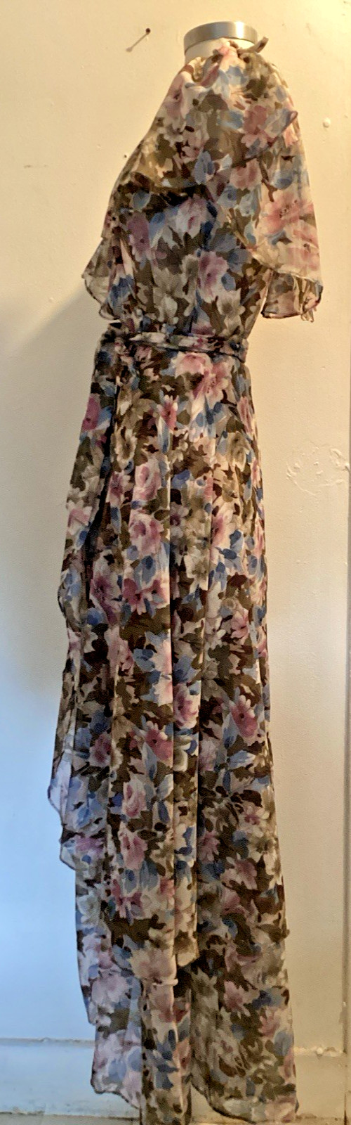 vintage 70’s cotton voile floral wrap maxi dress sz S/M