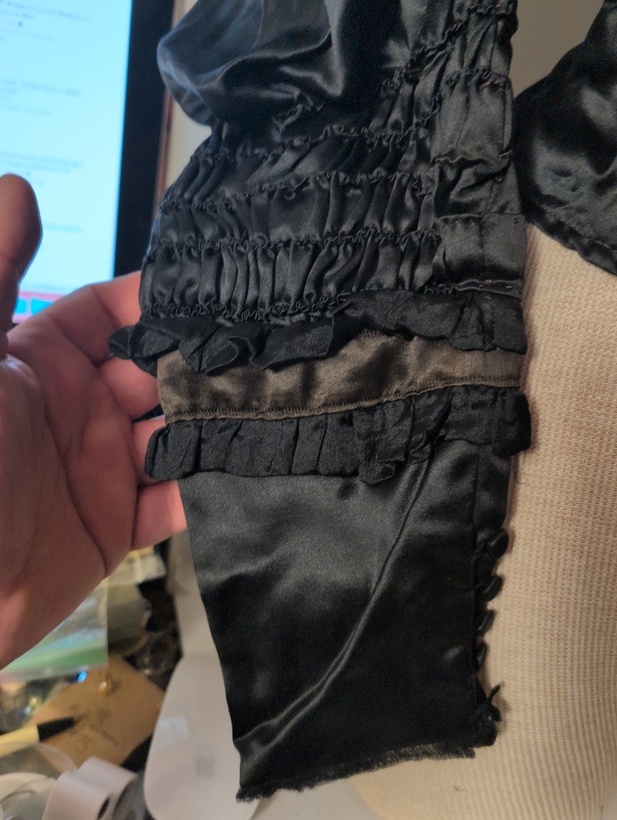 Antique Victorian Black Bodice Top 1890s Mourning Jacket Embroidery