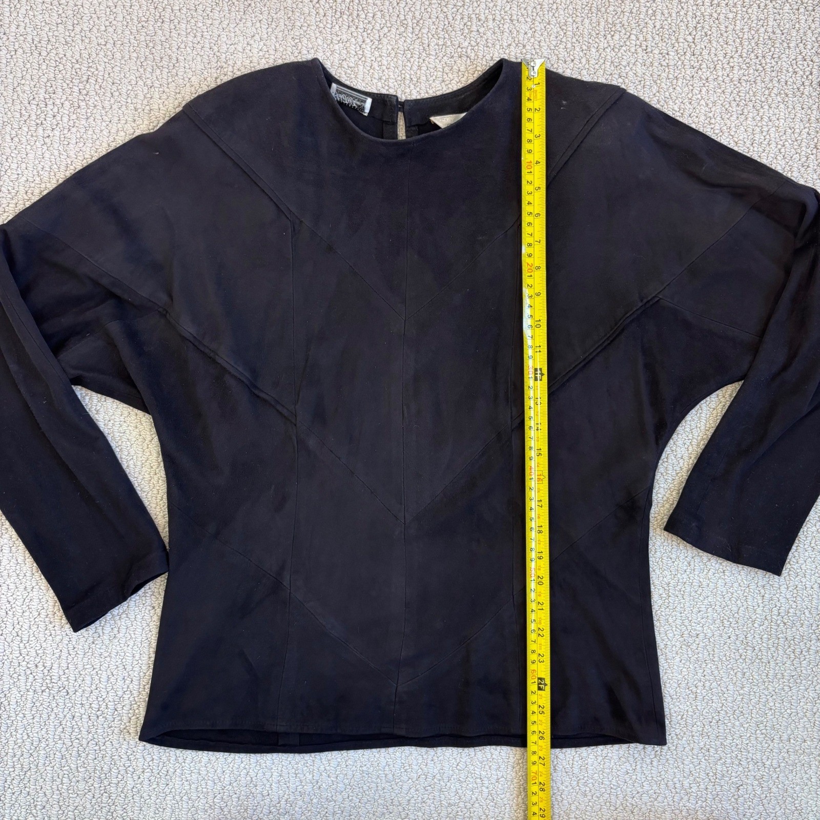 Vintage West Bay Saks Fifth Avenue Black Lamb Suede Padded Shoulder Top Size 6