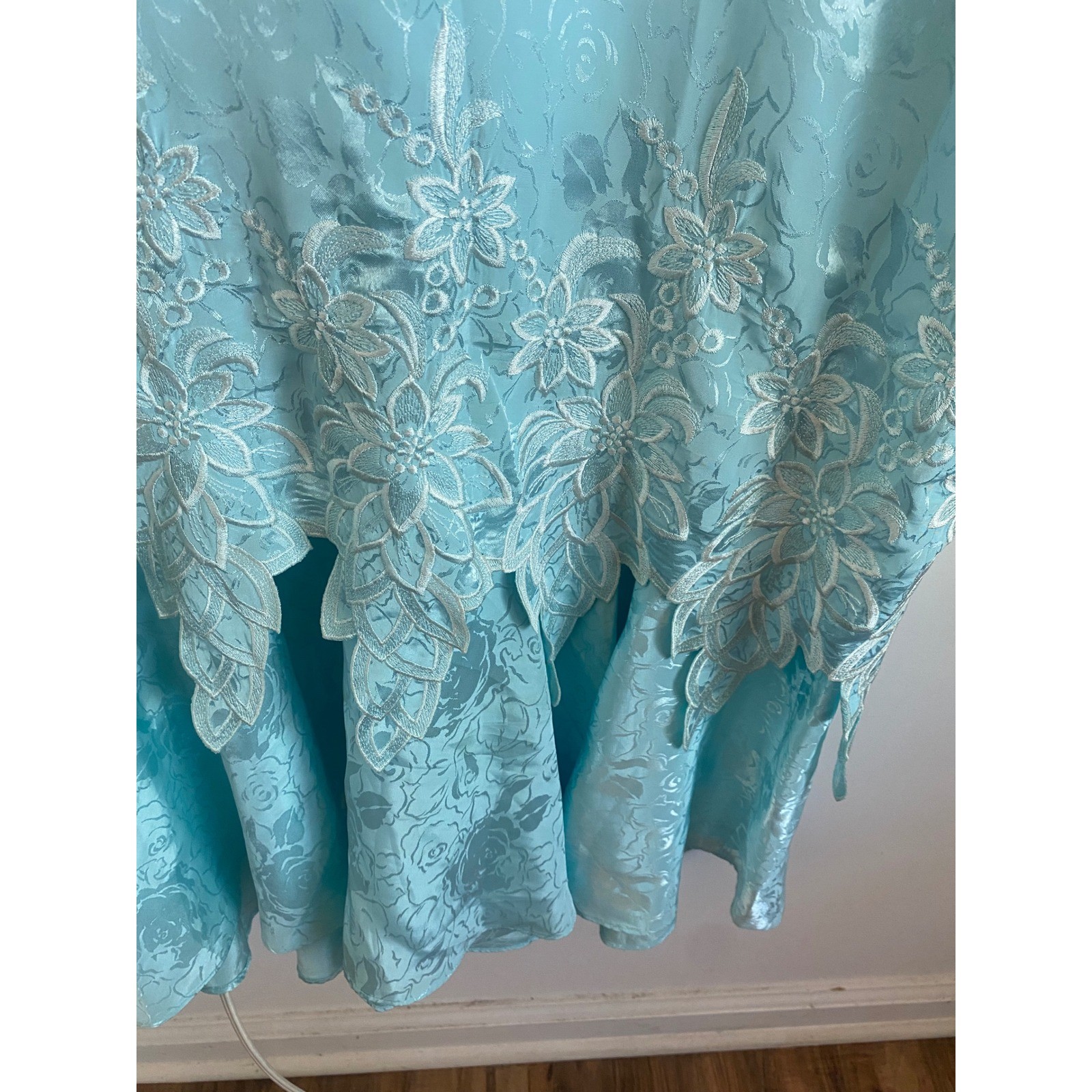 Lauren Alexandra Vintage Aqua Blue Floral Jacquard Lace Drop Waist Dress Size 12