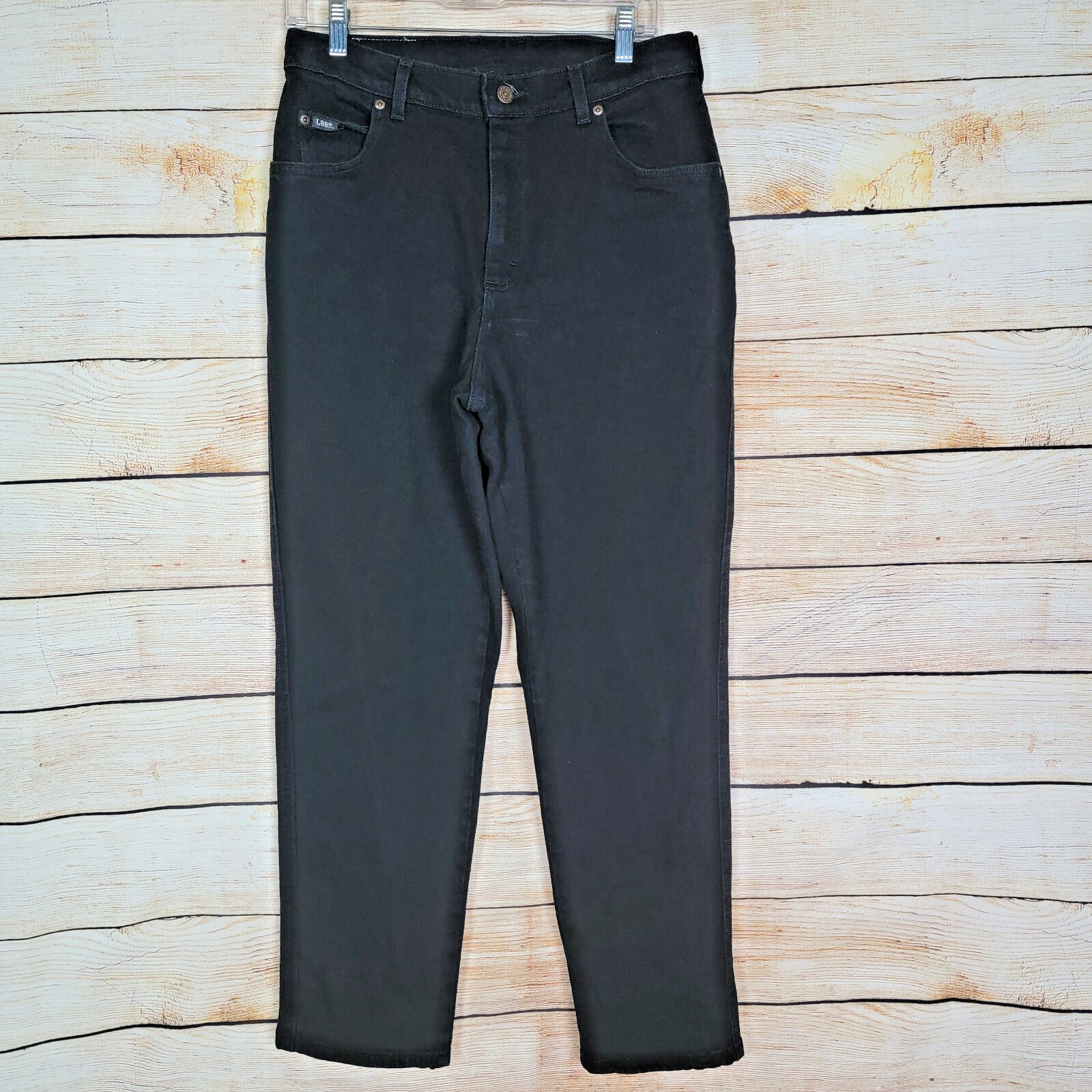 Vintage Lee Womens Size 12 Short Mom Jeans High Rise Straight Leg Black Y2K 90s