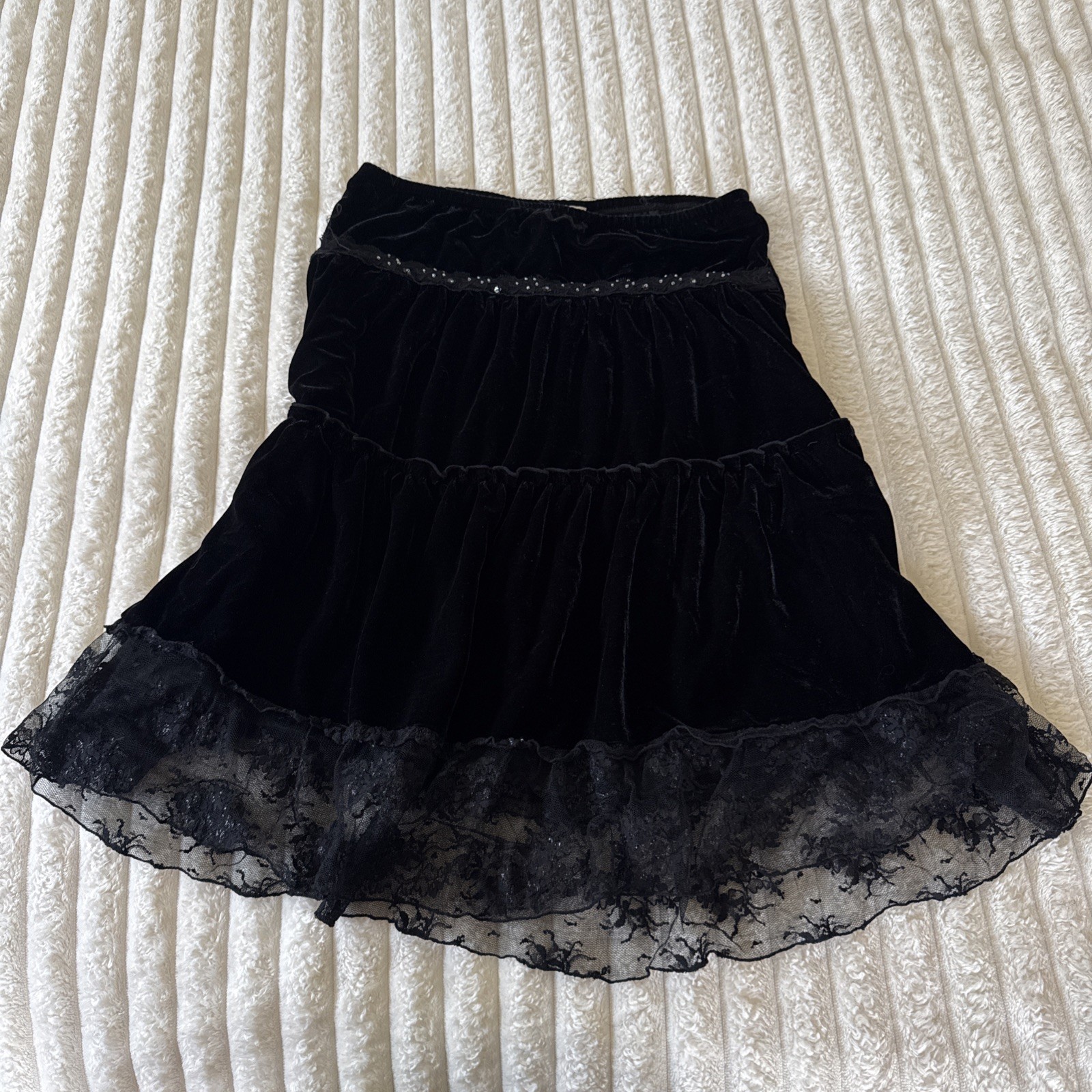 Vintage 90s Whimigoth Velour Skirt Beaded Amy Byer Sz L Dark Fairy Y2k Rare Vamp
