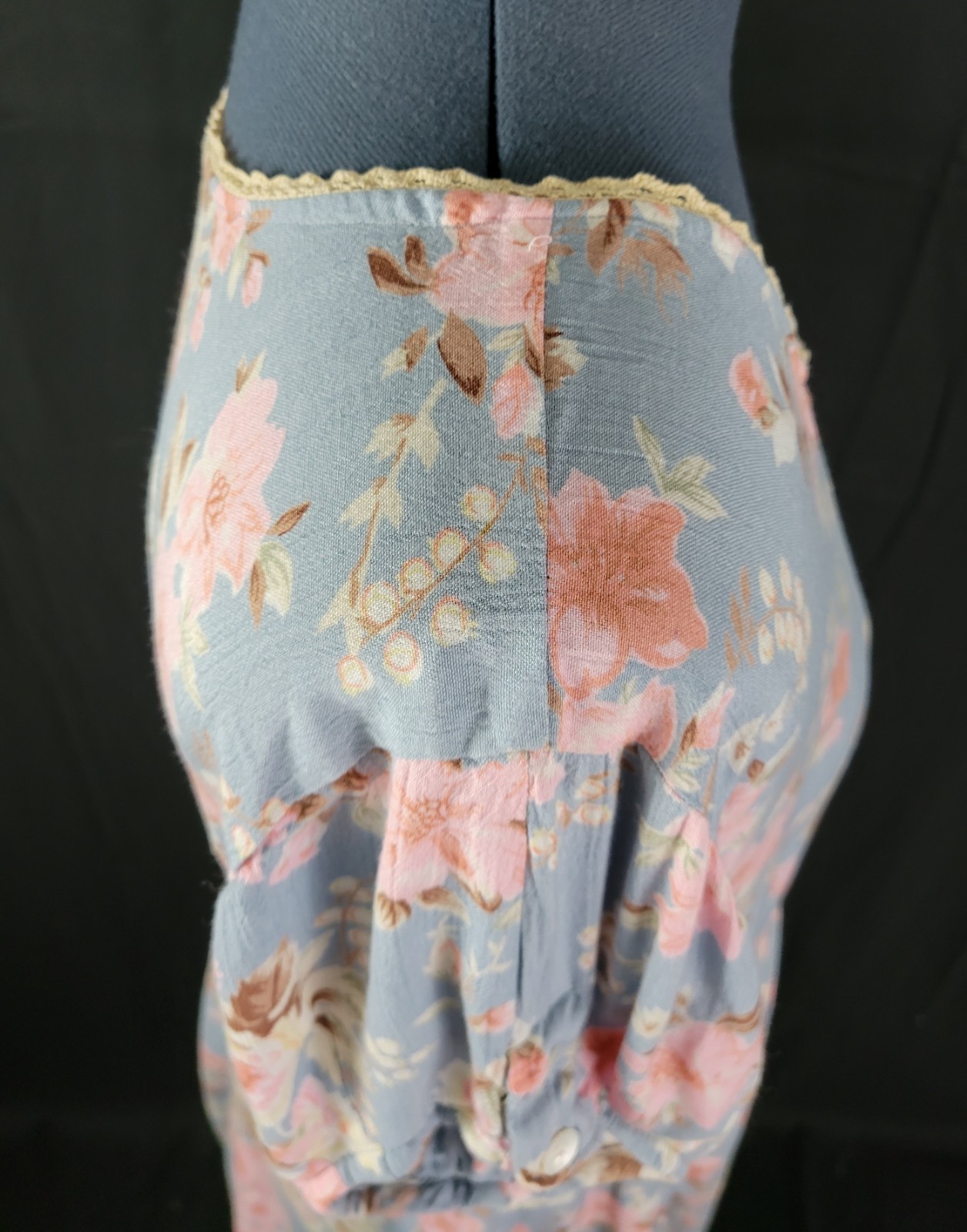 Vintage Ellen Ashley Blueish Grey Dress w Pink & Cream Florals Size 14P