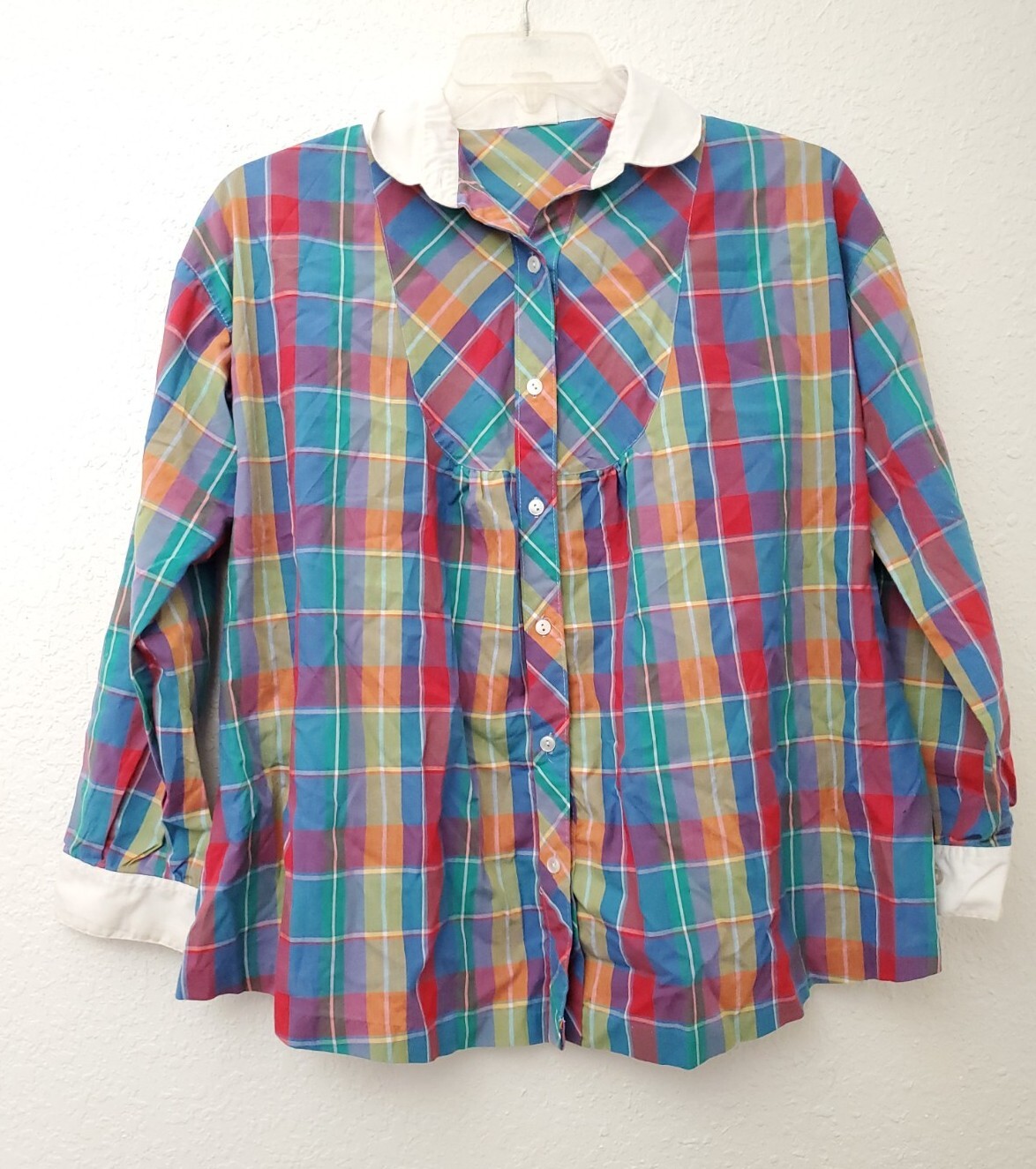 Vintage Halmode Button-Up Shirt Plaid Colorful Size 8 Cotton Blend Machine Wash