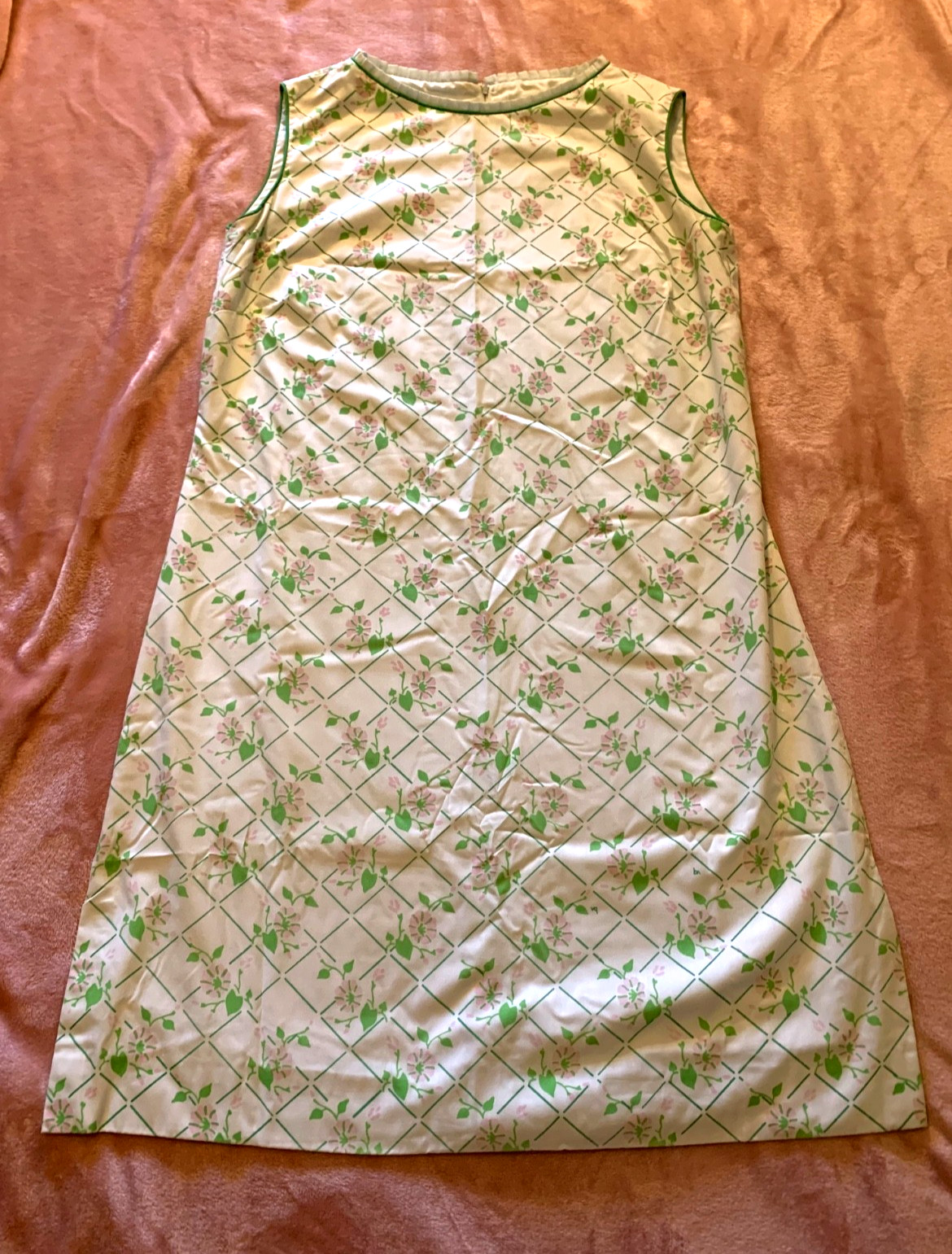 **The Vested Gentress~Vtg 60’s Dress~Blue Pink Green~Floral Leaves~Print~Sz 18