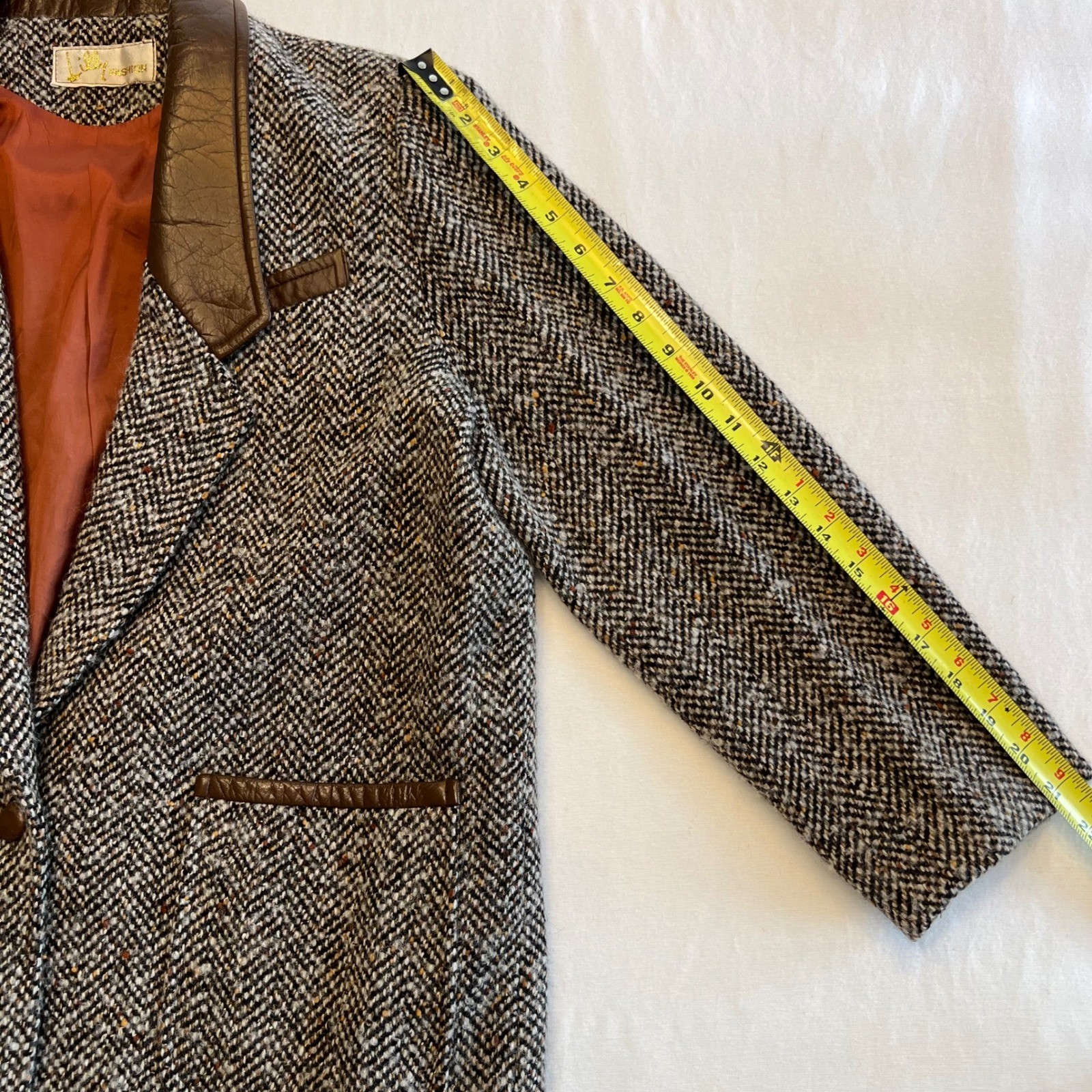 Lilly Fashion Women’s Vintage 80s Tweed Faux Leather Dark Academia Blazer Size M