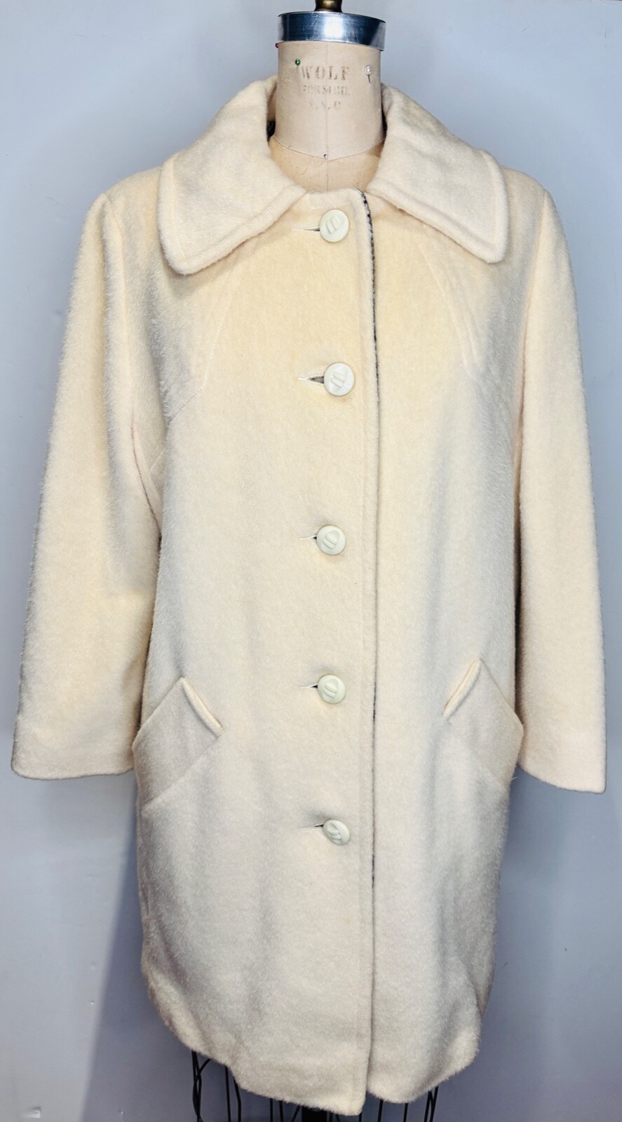 VTG 60’S MOD SPORTSTER PENNWAY PARK IVORY CREAM PLAID LINING WOOL CAR COAT*S/M