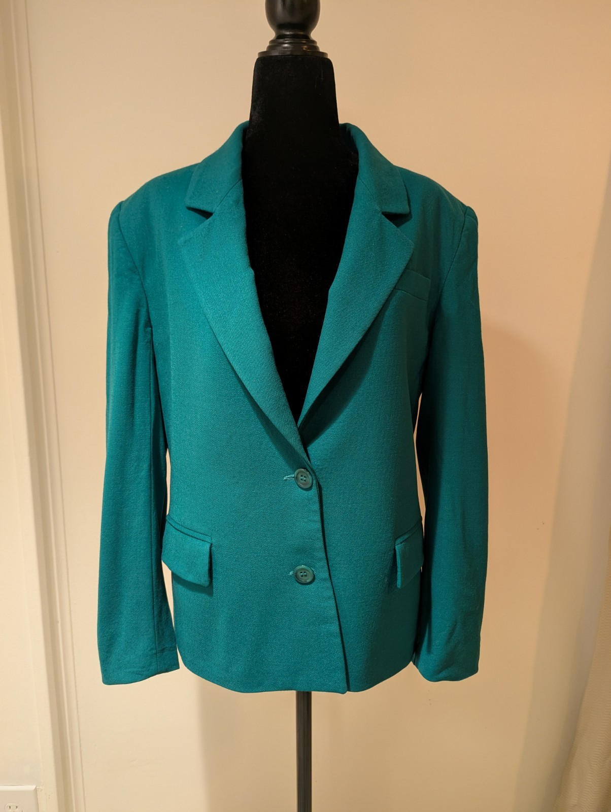 Vintage 1980s Saville Teal 100% Wool Blazer Jacket Button Up Medium Large