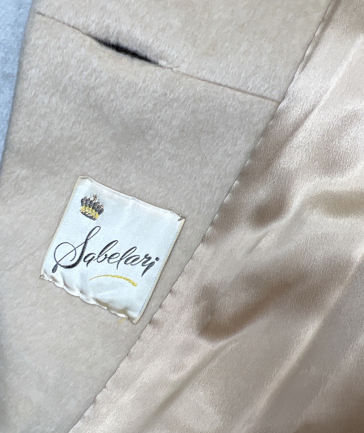 Vintage 50s SABELARI Taupe Camel Hair Tan MINK FUR Wedding Ring Collar Coat