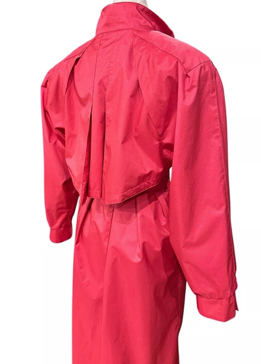 1980s J Gallery Women’s Trench Coat Watermelon Pink Belted Raincoat 11/12 Petite