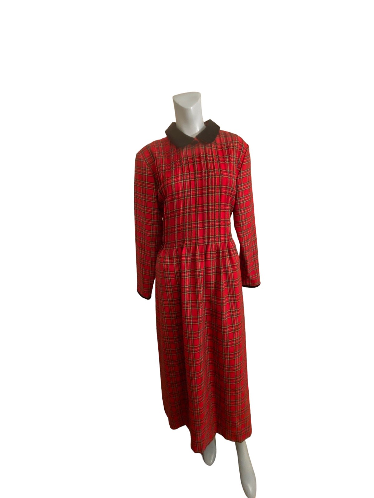 vtg Misty Lane 14 Scottish plaid dress Velvet Trim USA MADE NWT Grandma Core