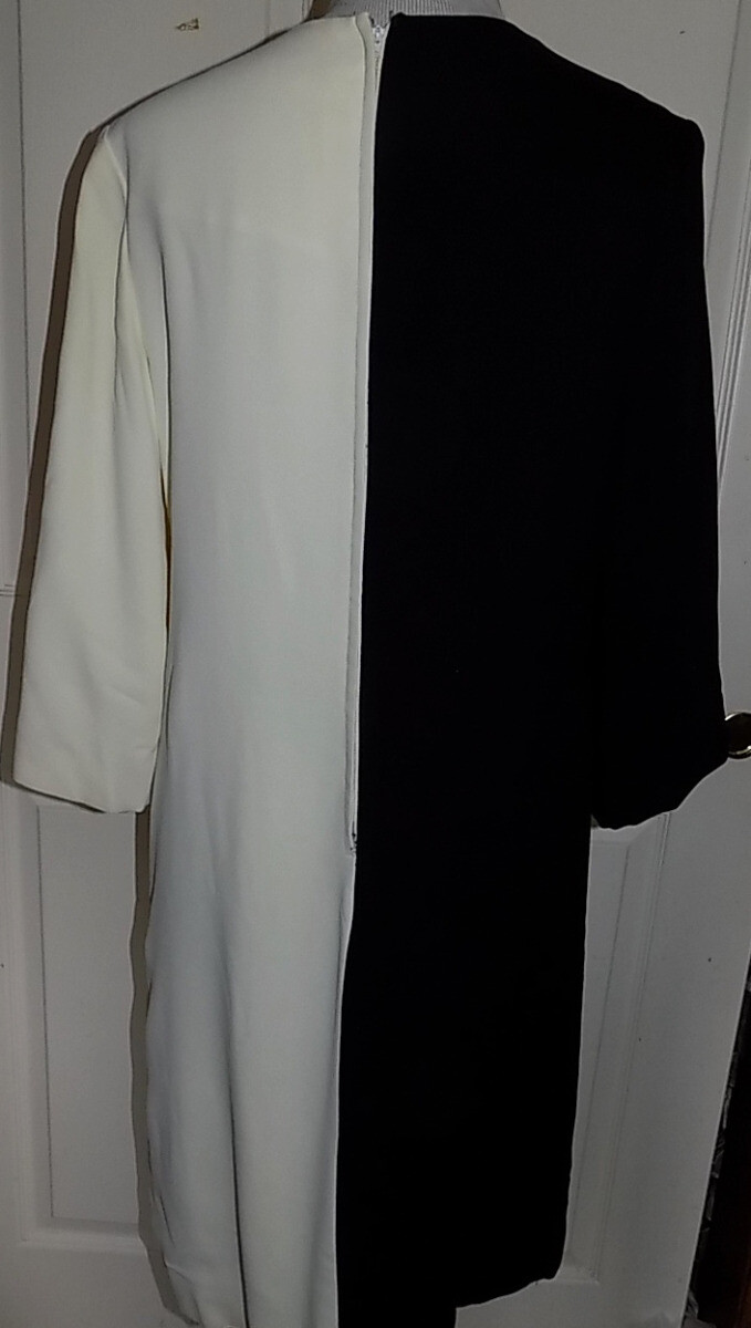 Vintage Black White Rayon Dress Rhinestone Buttons Franklin Simon Size 16 B40