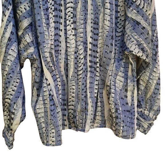 Vintage Tess Blouse 12 Blue Python Mock Neck Bishop Romeo Renaissance Rare