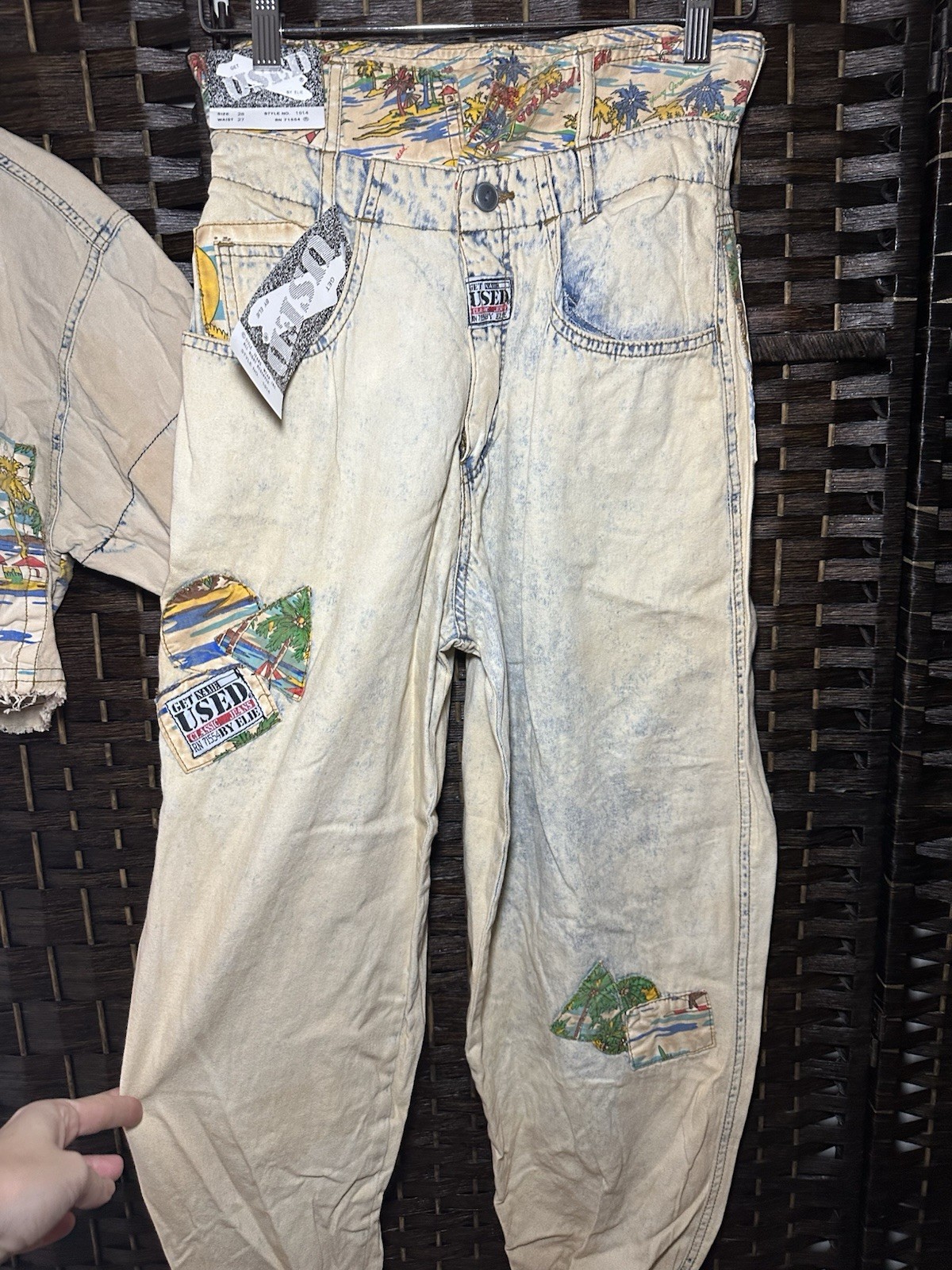 NWT Vintage 80s Get Used by Elie 2-Piece Denim Set Shirt Foldover Jeans Sz S 28