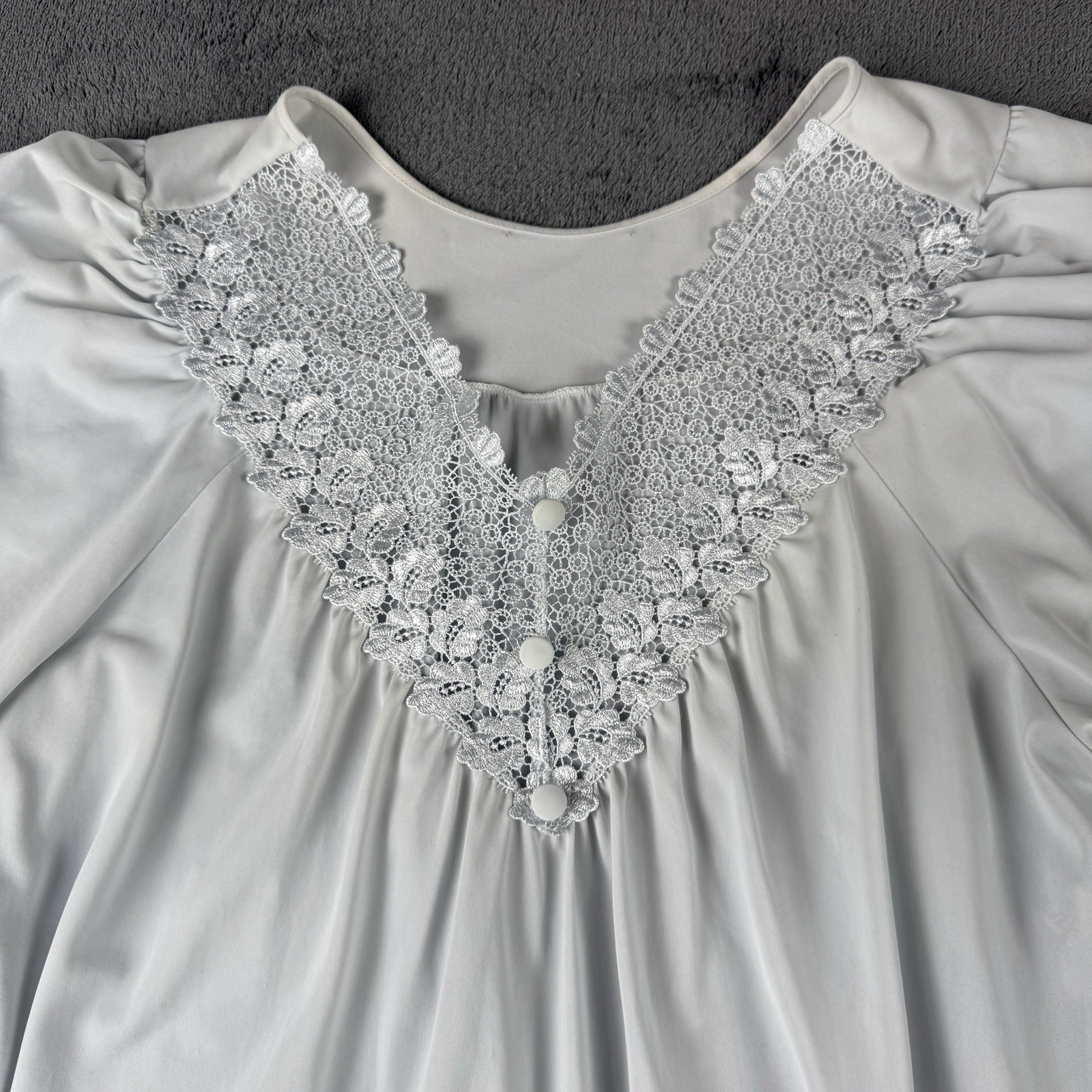 Shadowline Light Blue Midi Lace TrimNight Gown Size SMALL Vintage Feminine Nylon