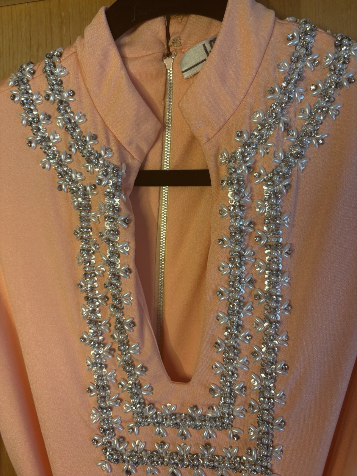 VTG 60-70s Victoria Royal Ltd Blue Beaded Embelished Peach Jumpsuit XS/S FLAWS